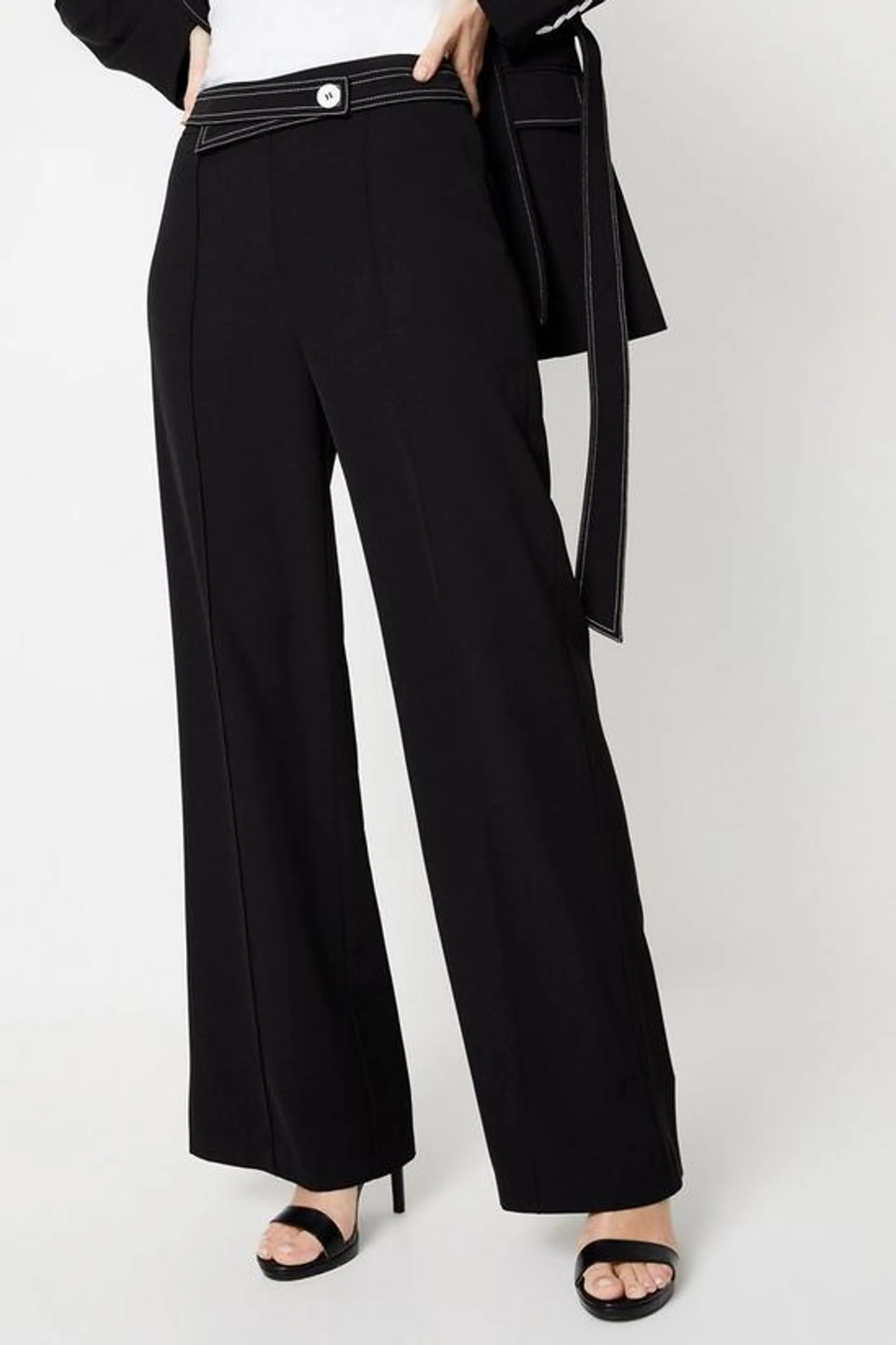 Premium Contrast Stitch Detail Wide Leg Trousers