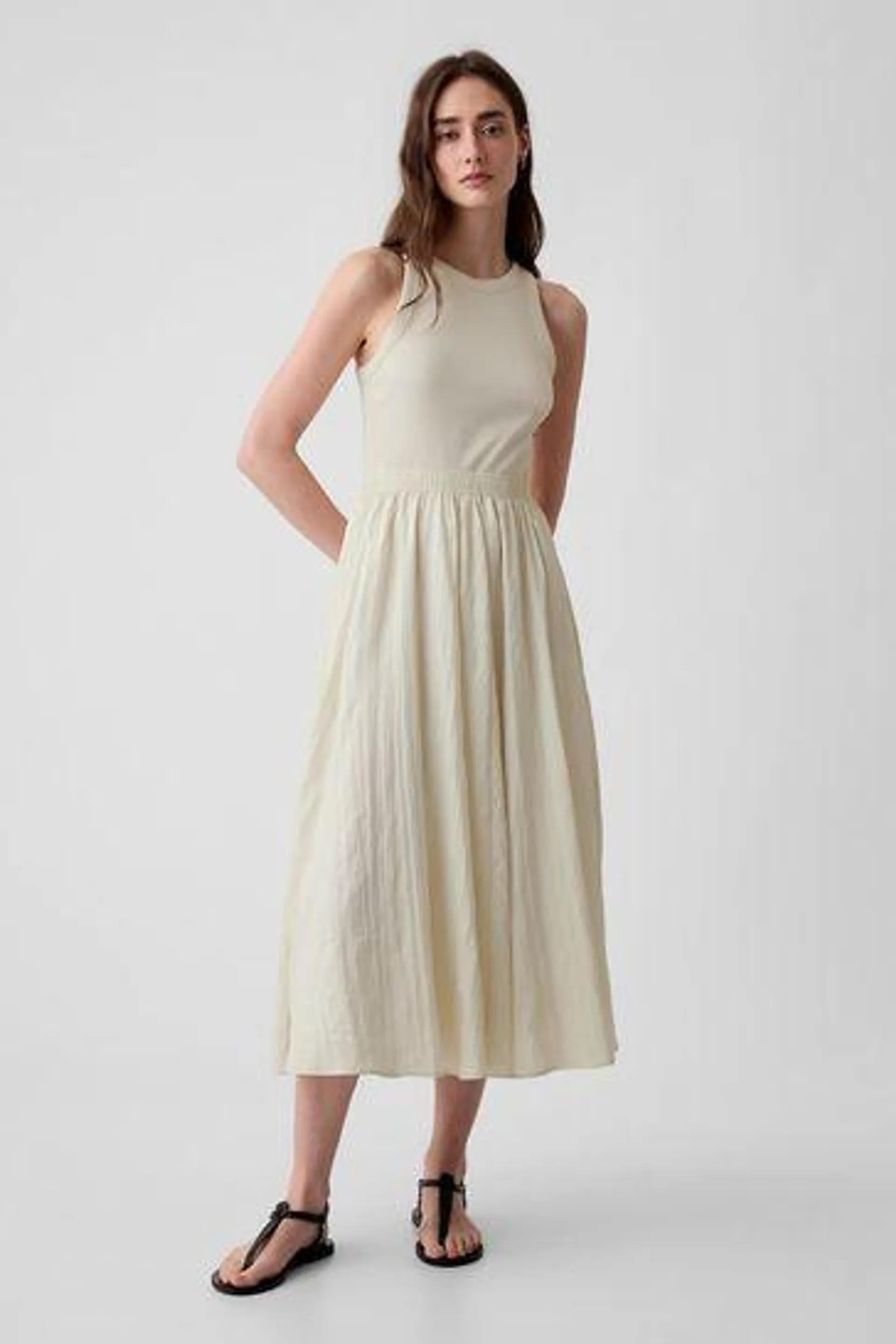 Cotton Sleeveless Midi Dress