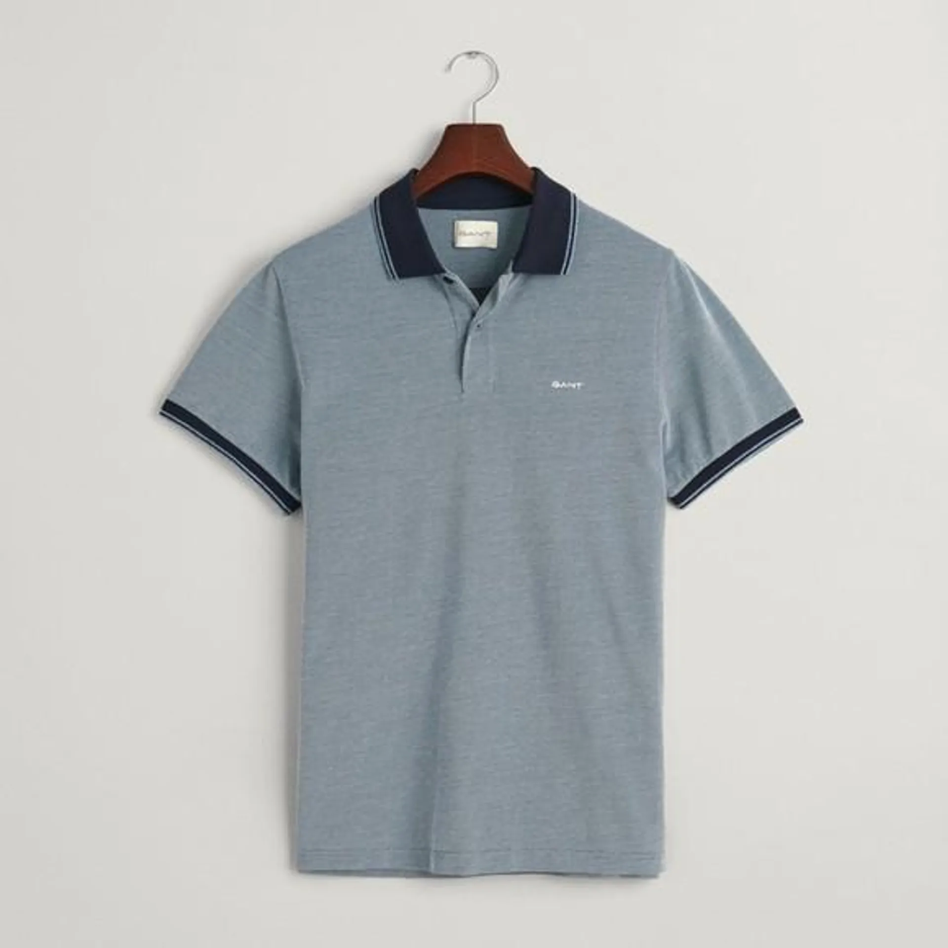 Mens Blue Oxford Pique Polo Shirt