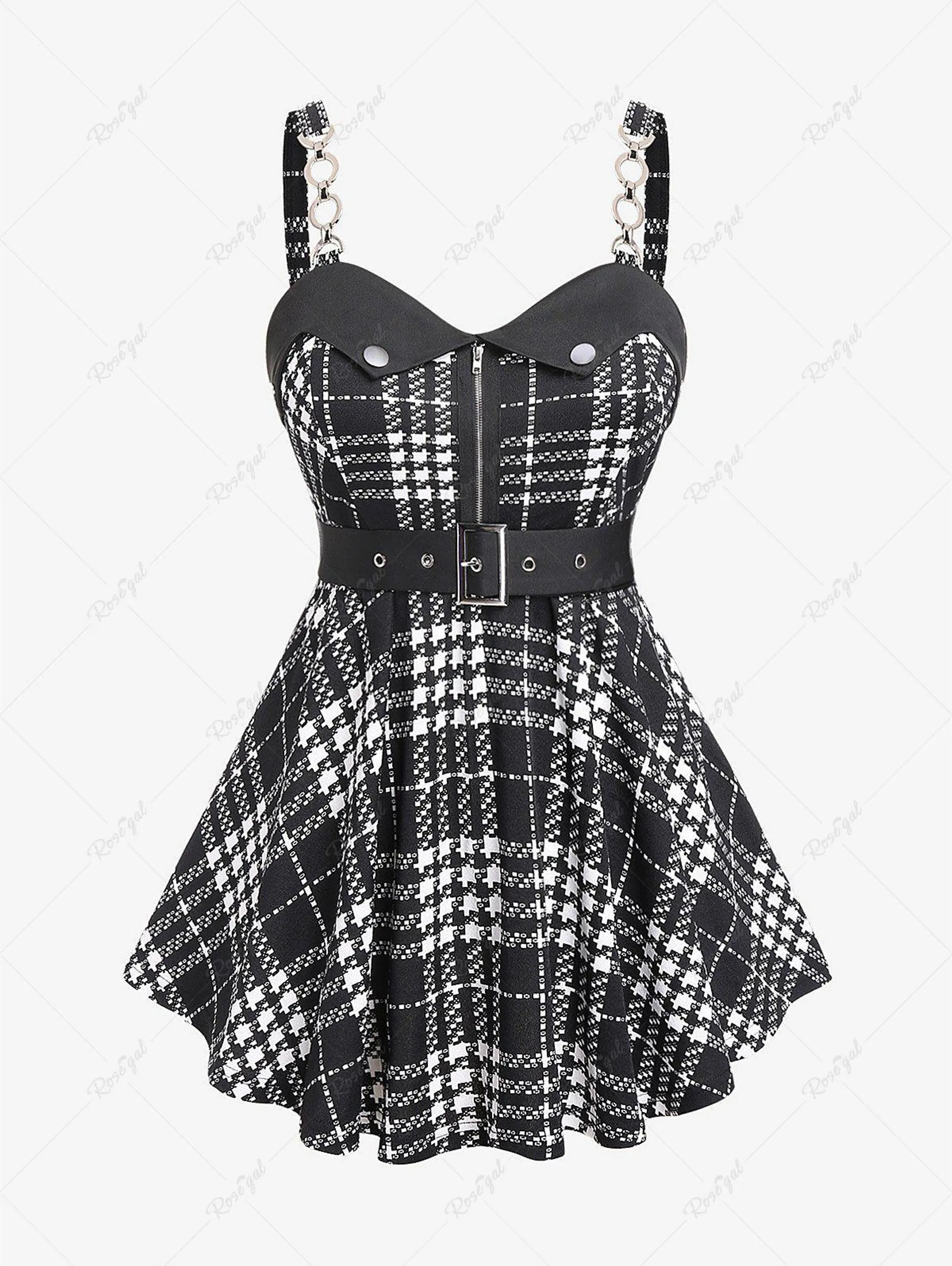 Plus Size Plaid Button Chains Buckle Belted Cami Top - L | Us 12