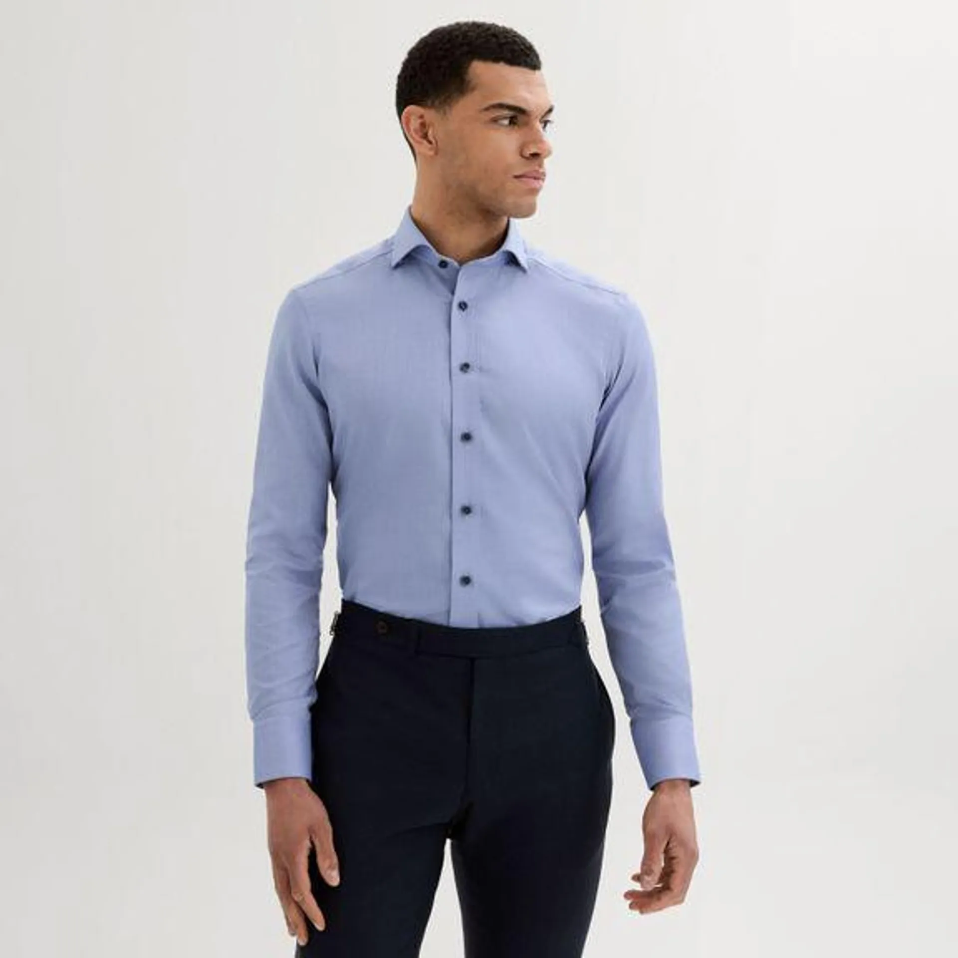 Blue checkered non-iron business shirt