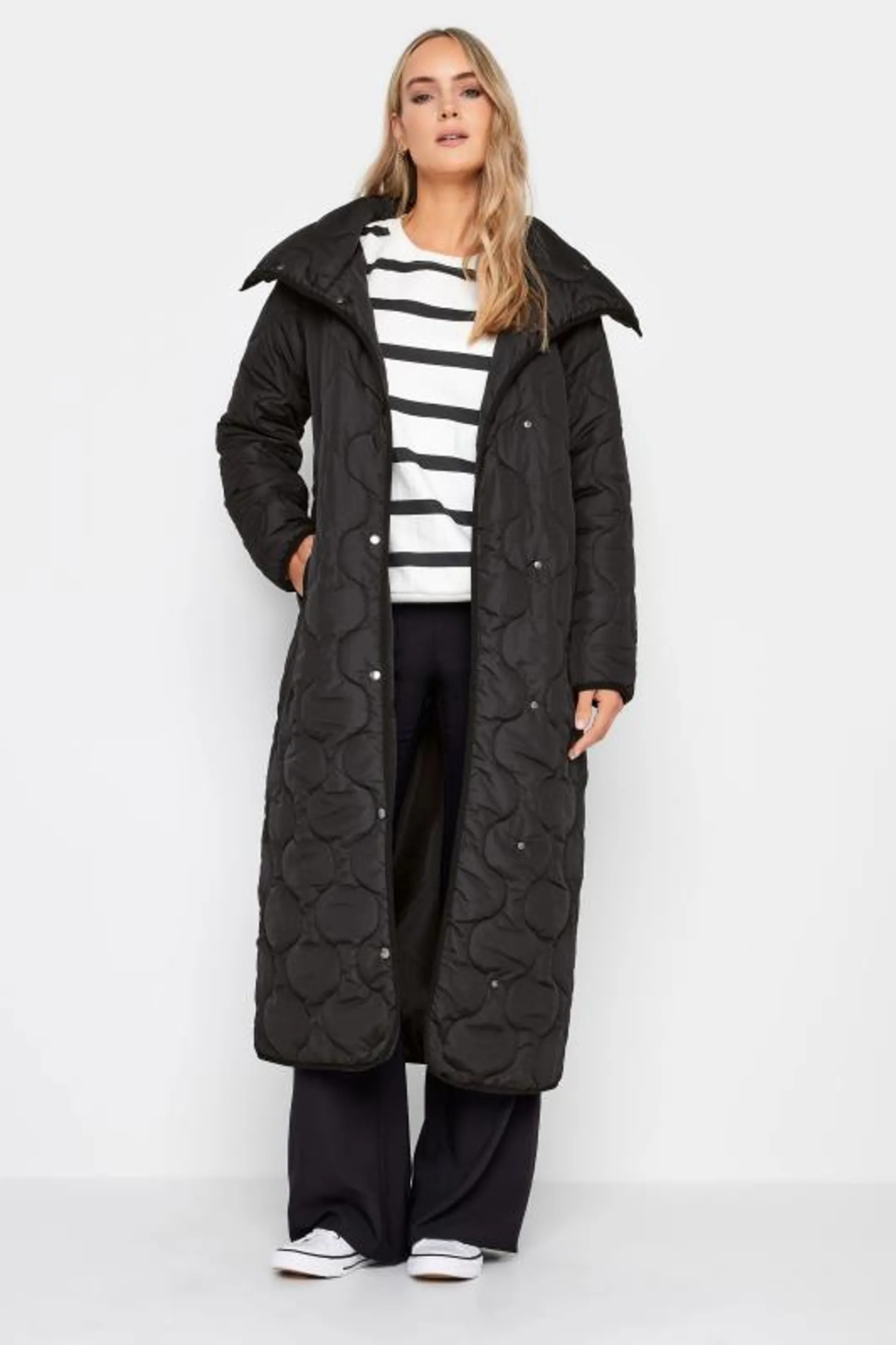 LTS Tall Black Funnel Neck Quilted Coat