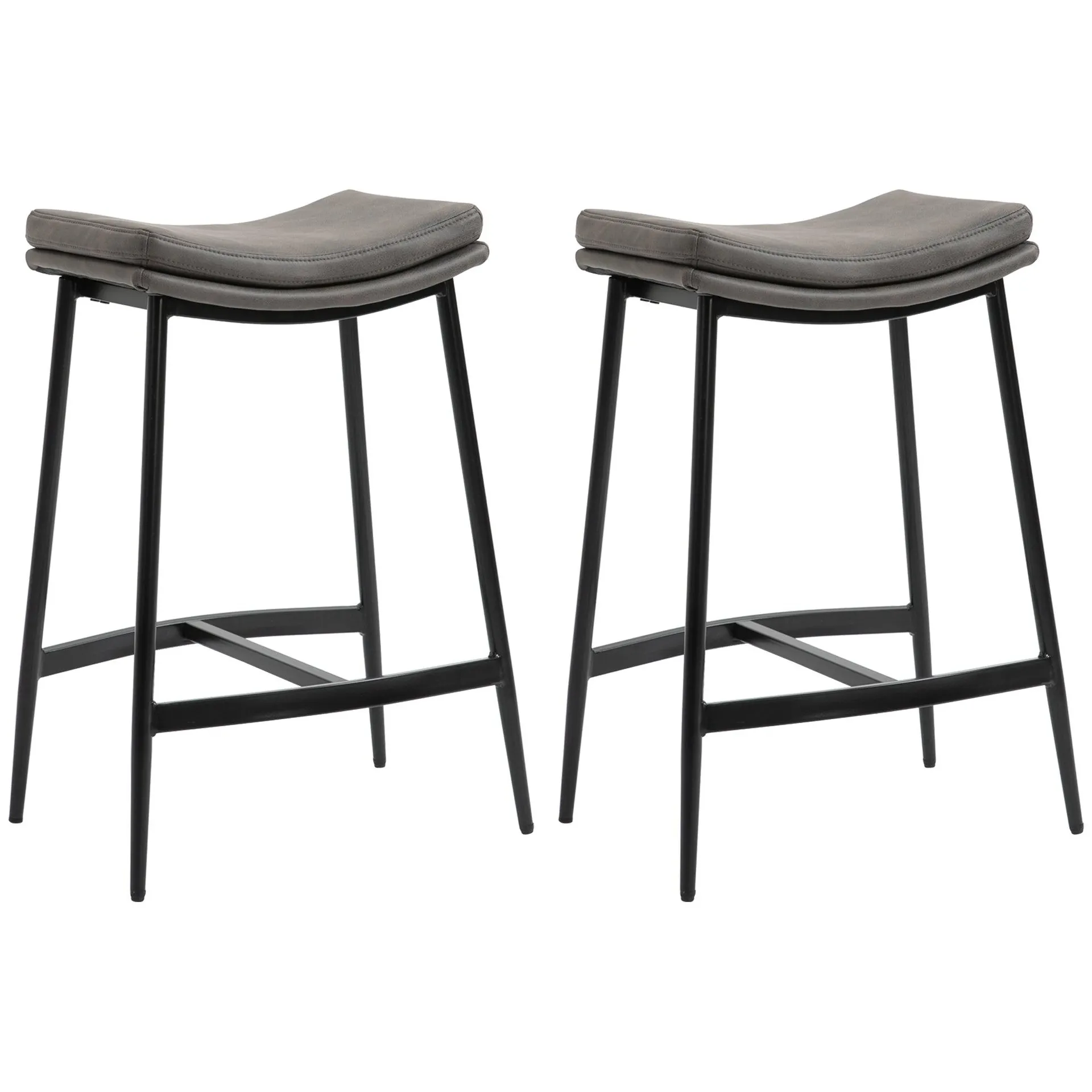 HOMCOM Breakfast Bar Stools Set of 2 Upholstered Barstools w/ Curved Seat Grey