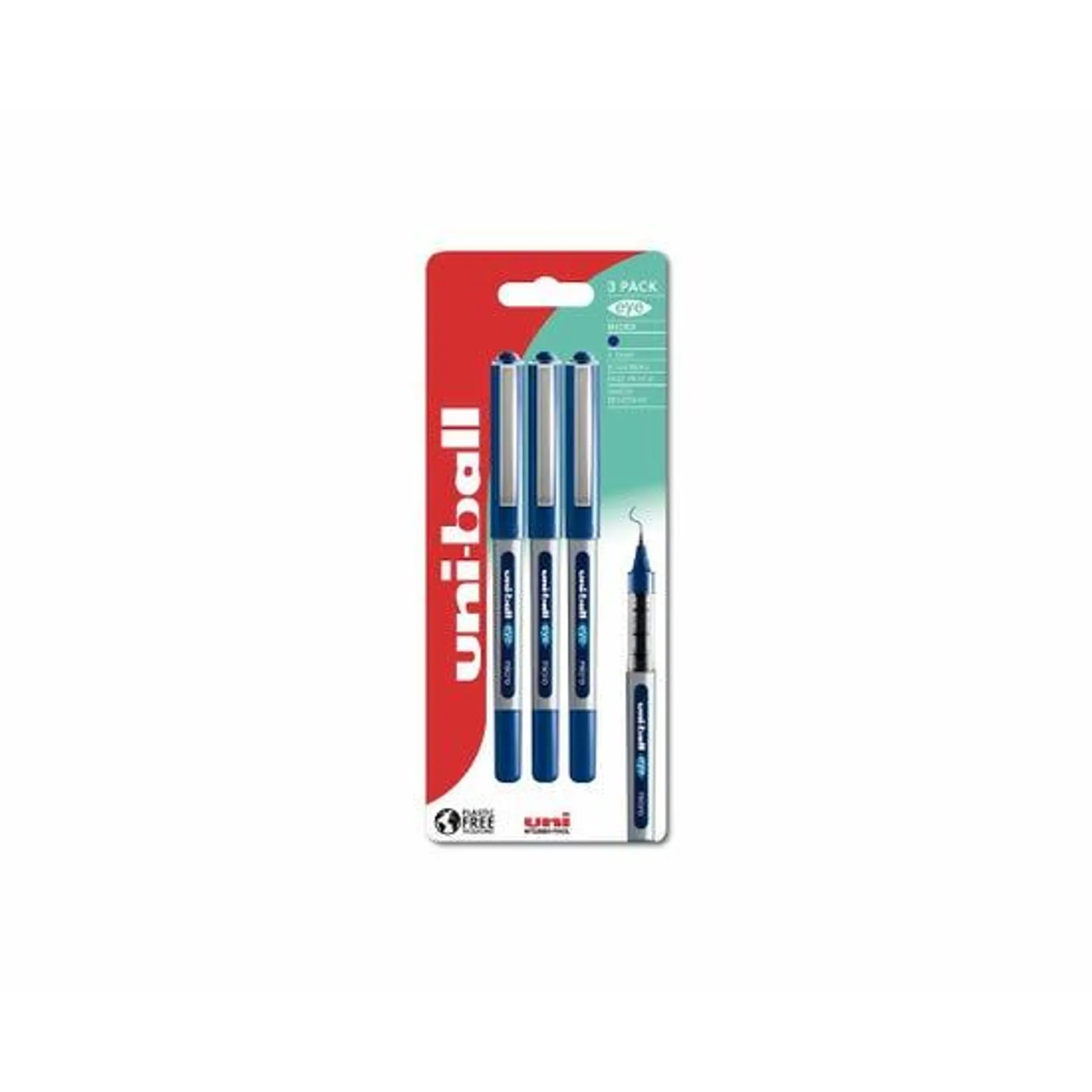 uni-ball UB-150 Rollerball Pen Plastic Free Packaging Pack of 3 Blue