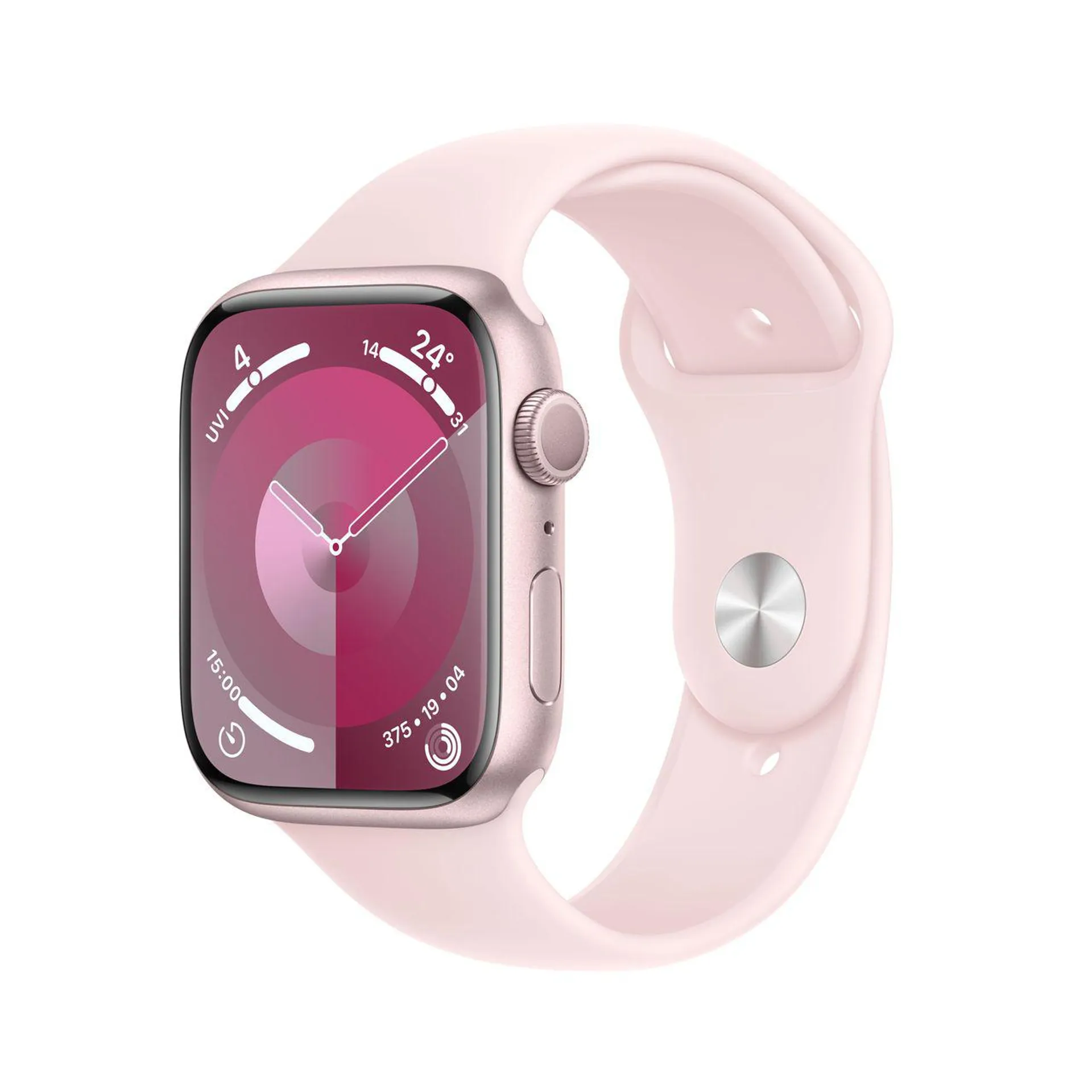 Apple Watch Series 9, 45mm, Silver Aluminium Case, GPS [2023] - Light Pink Sport Band S/M