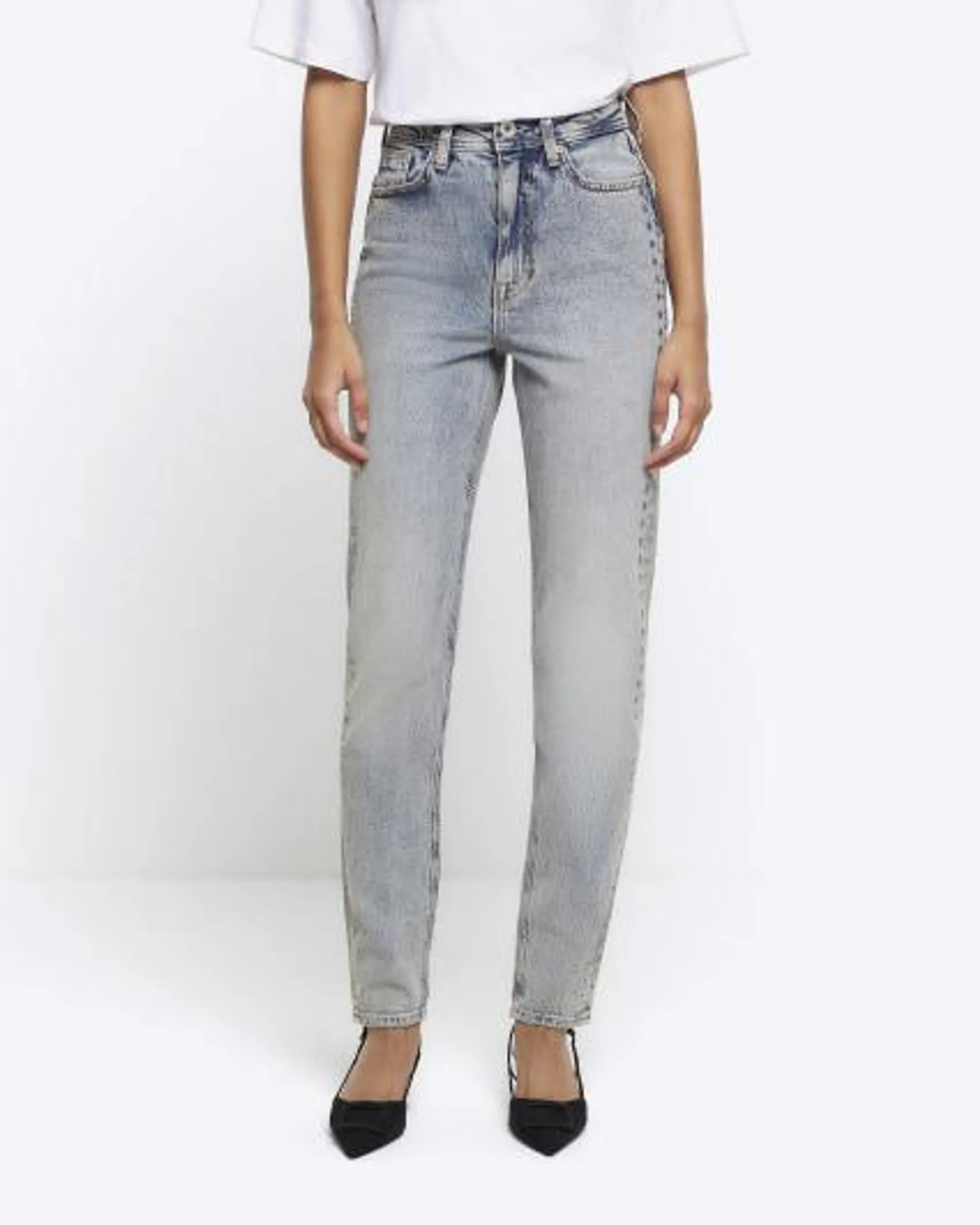 Blue embellished sculpt mom jeans