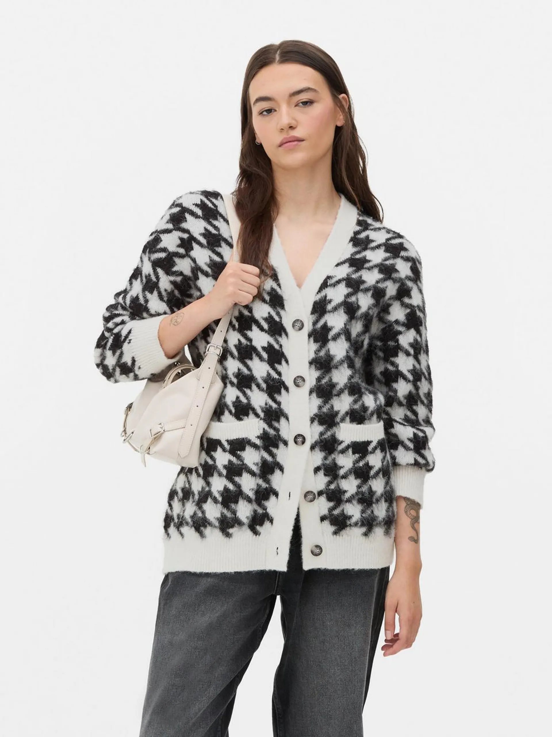 Houndstooth Boyfriend Cardigan