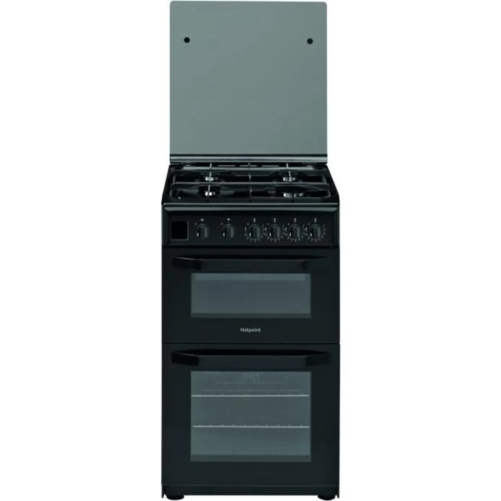 Refurbished Hotpoint HD5G00CCBK 50cm Double Cavity Gas Cooker Black