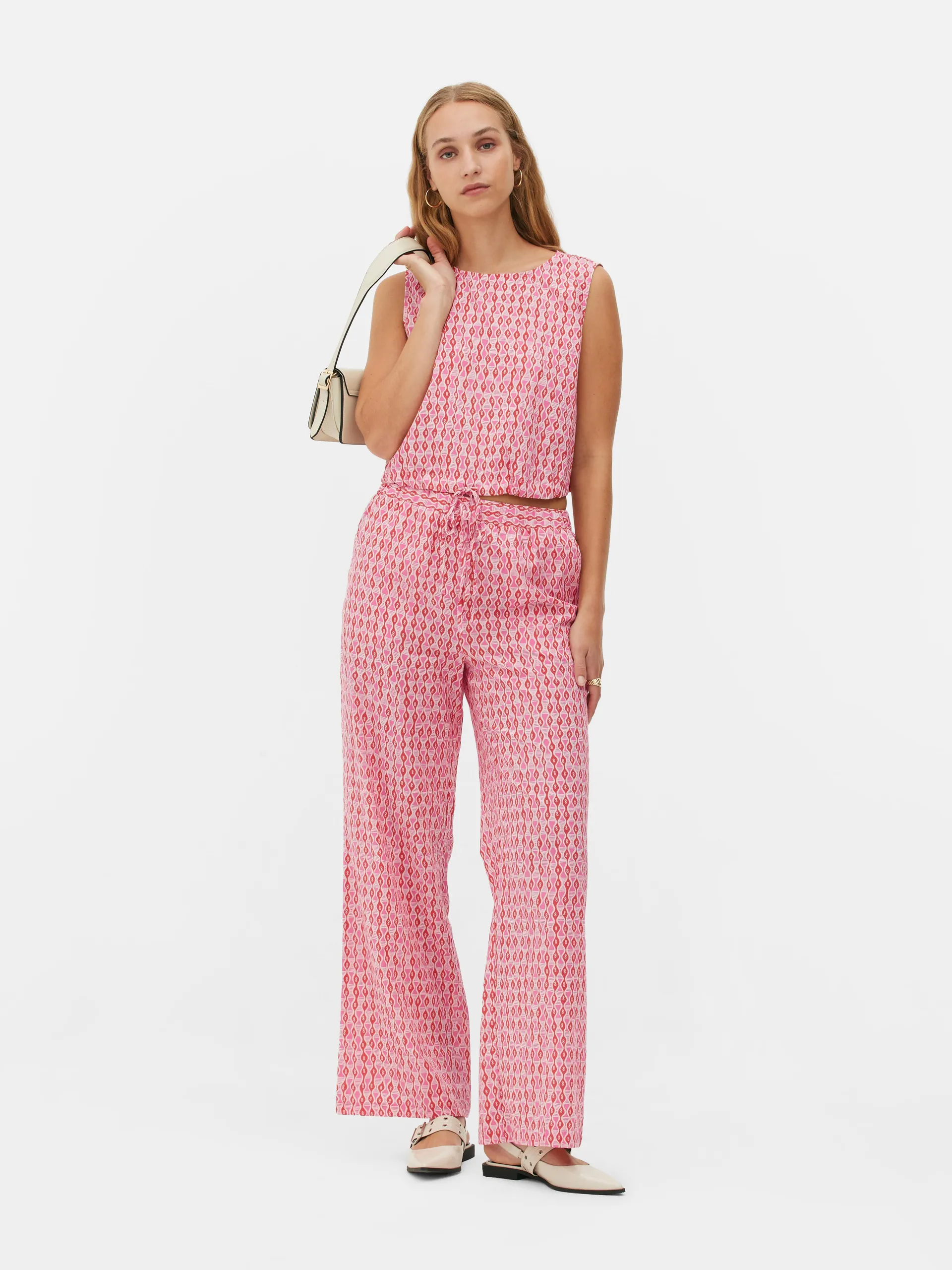 Patterned Wide-Leg Pants