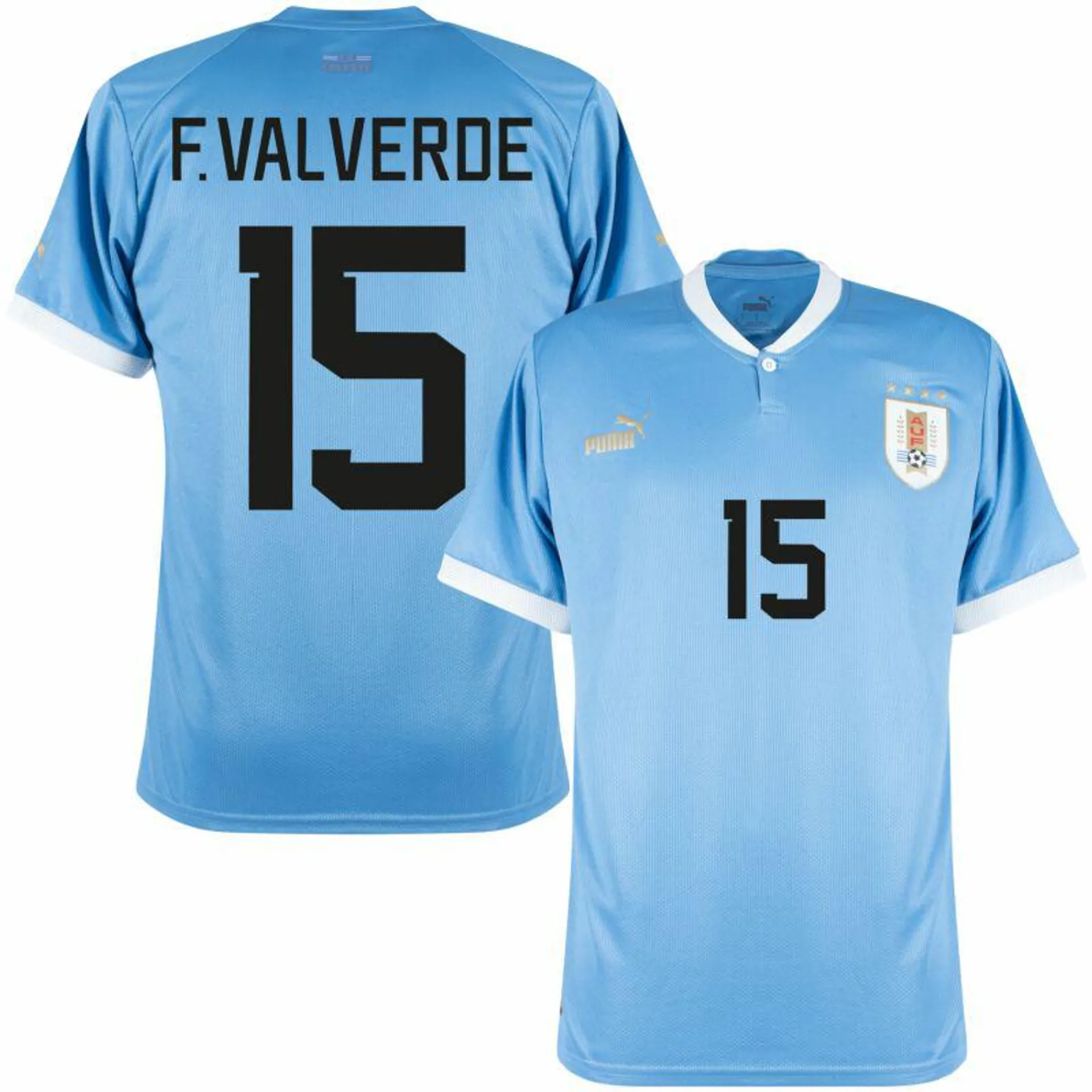 Puma Uruguay Home F.Valverde 15 Shirt 2022-2023 (Official Printing)
