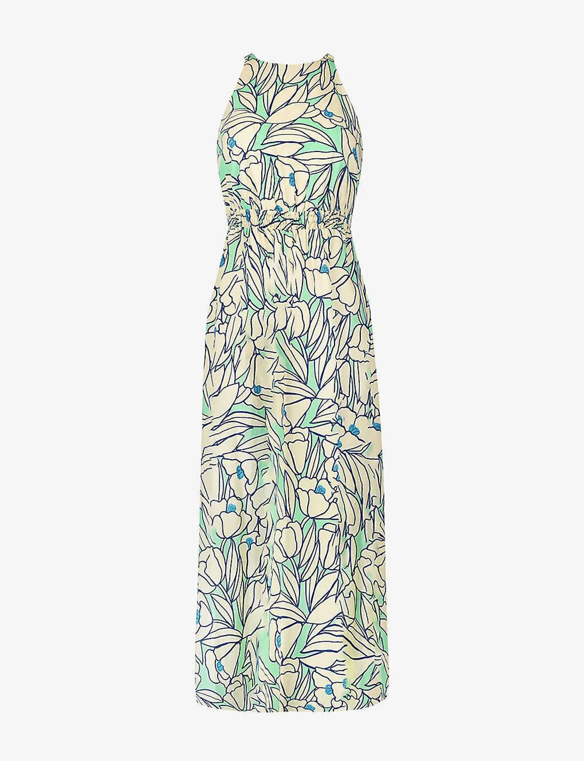Floral-print gathered-waist cotton maxi dress
