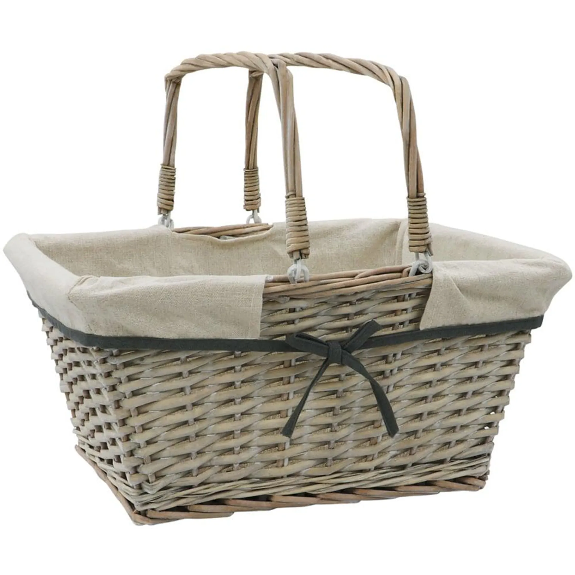 JVL Arianna Grey Rectangular Willow Shopping Basket 20L