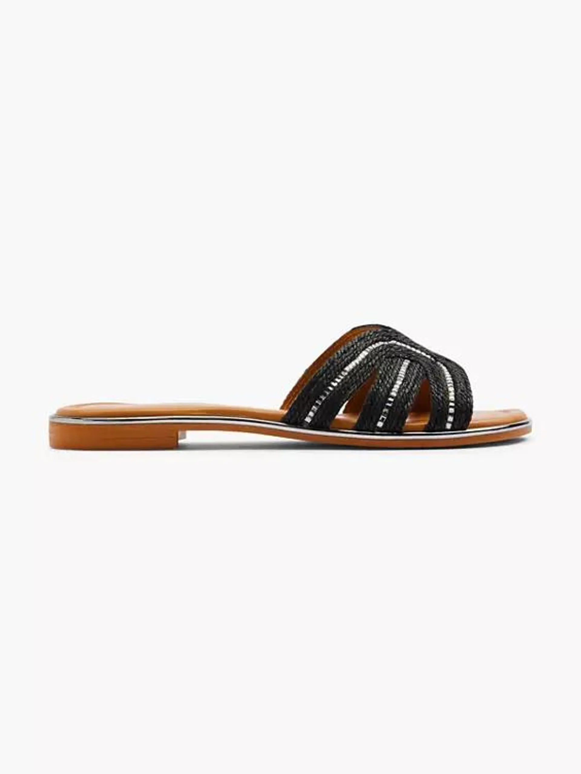 Black Flat Sandal with Diamante Detail