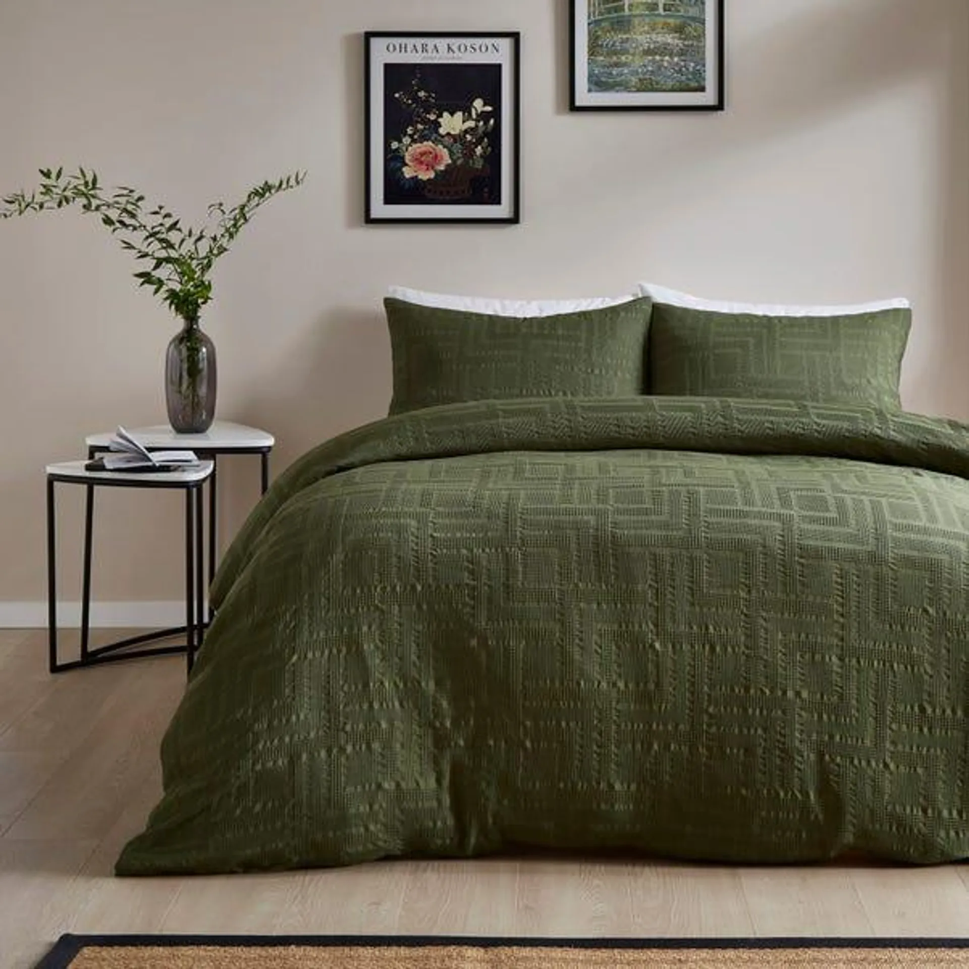 Lyla Textured Waffle Duvet Cover and Pillowcase Set