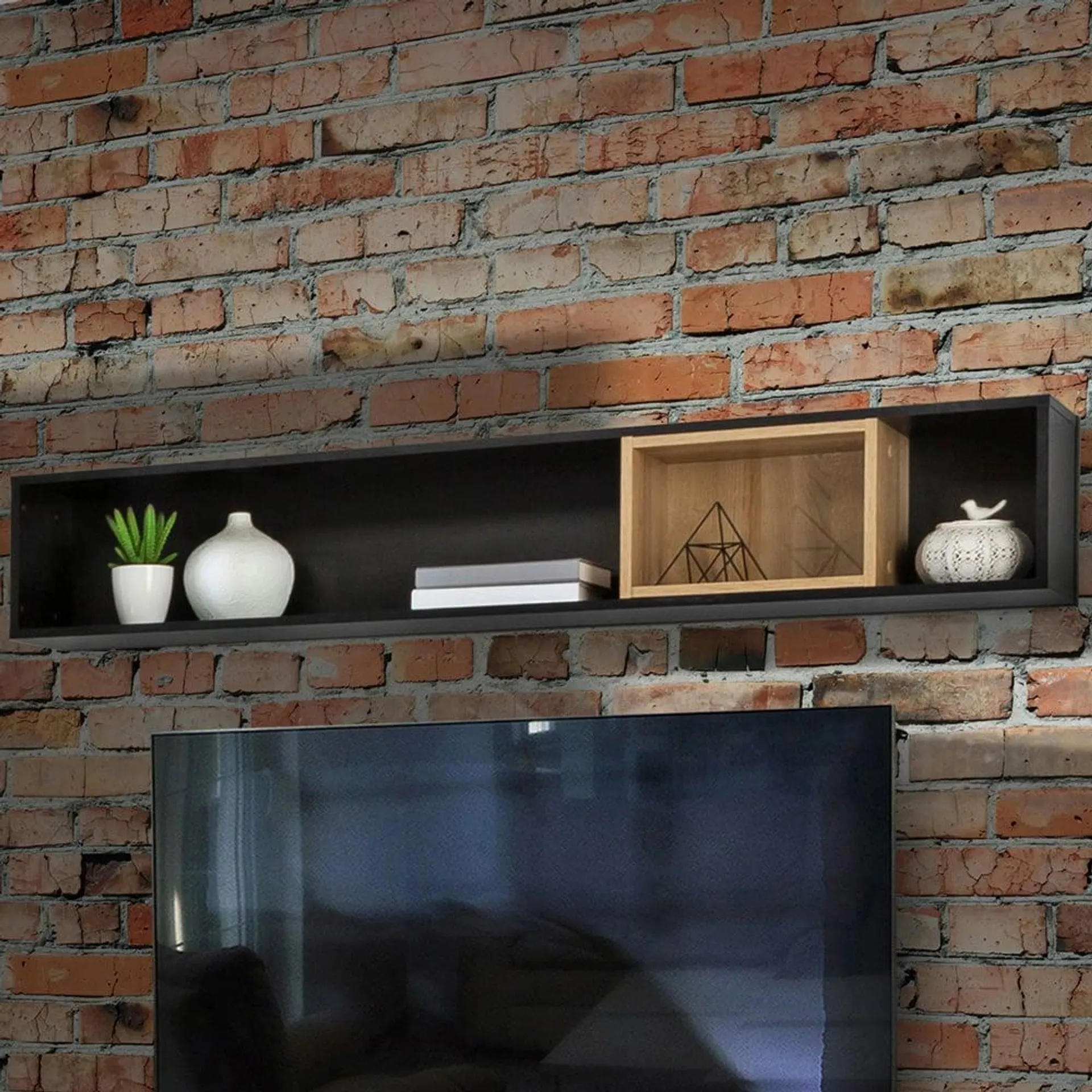 Florence High Rock Matt Black and Riviera Oak Cube Shelf