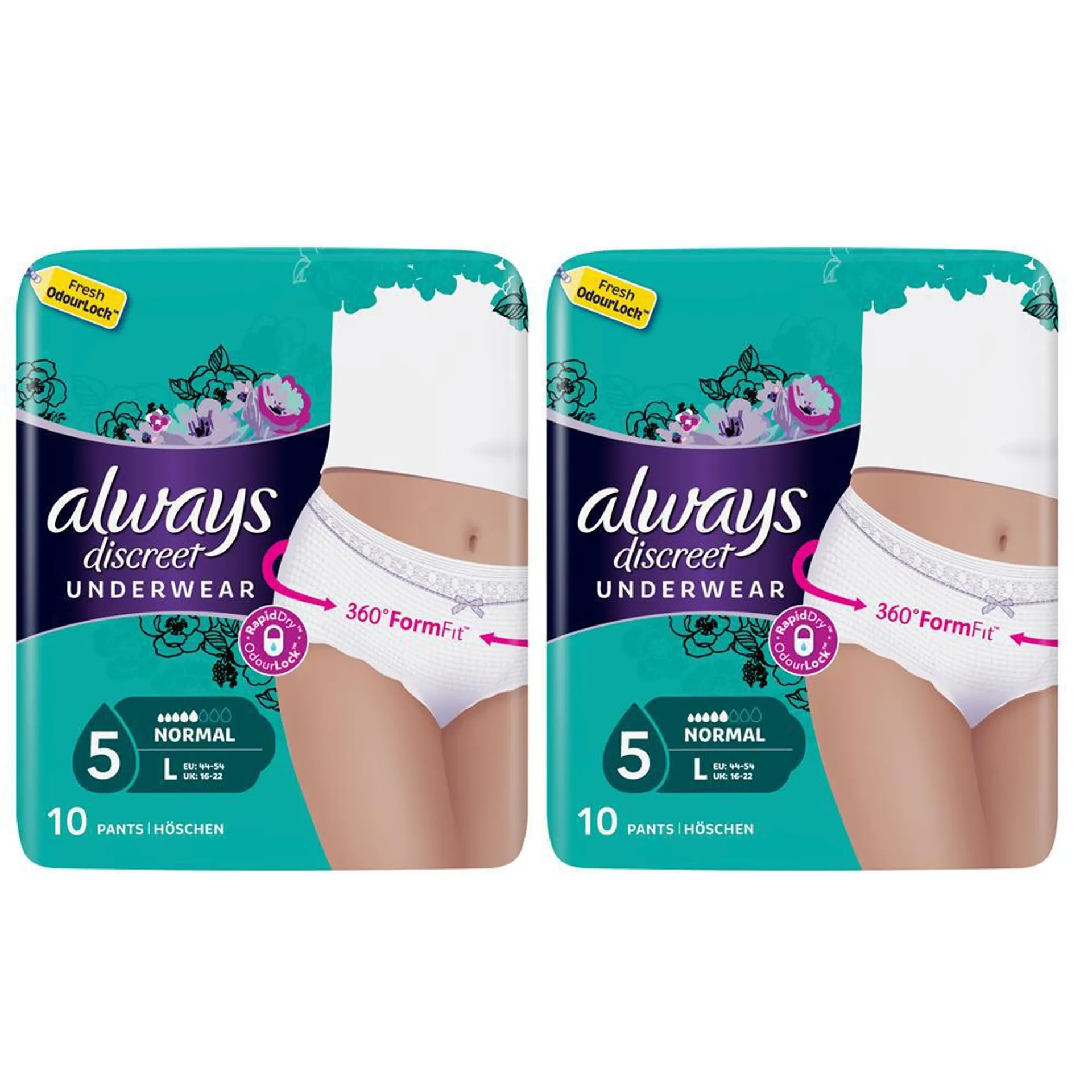 Always Discreet Underwear Incontinence Pants Normal Large (2 x 10 Pants)