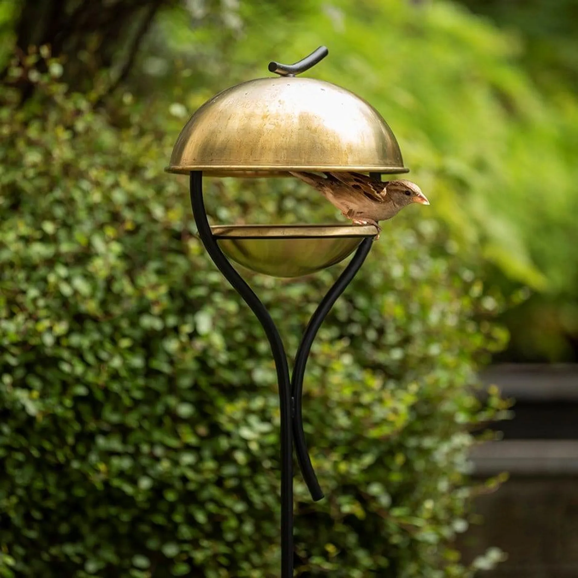 Stake bird feeder - brass