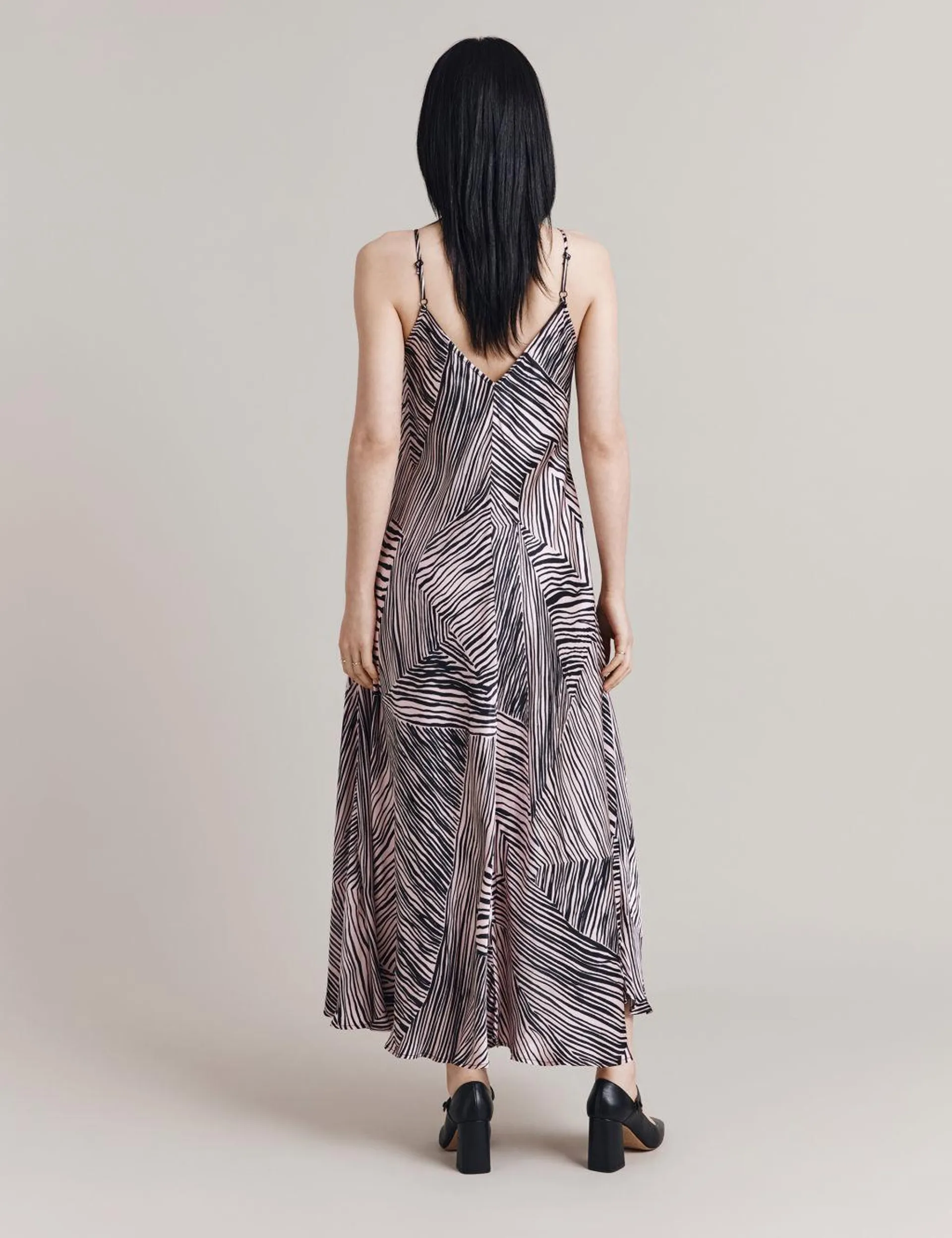 Satin Animal Print V-Neck Maxi Slip Dress