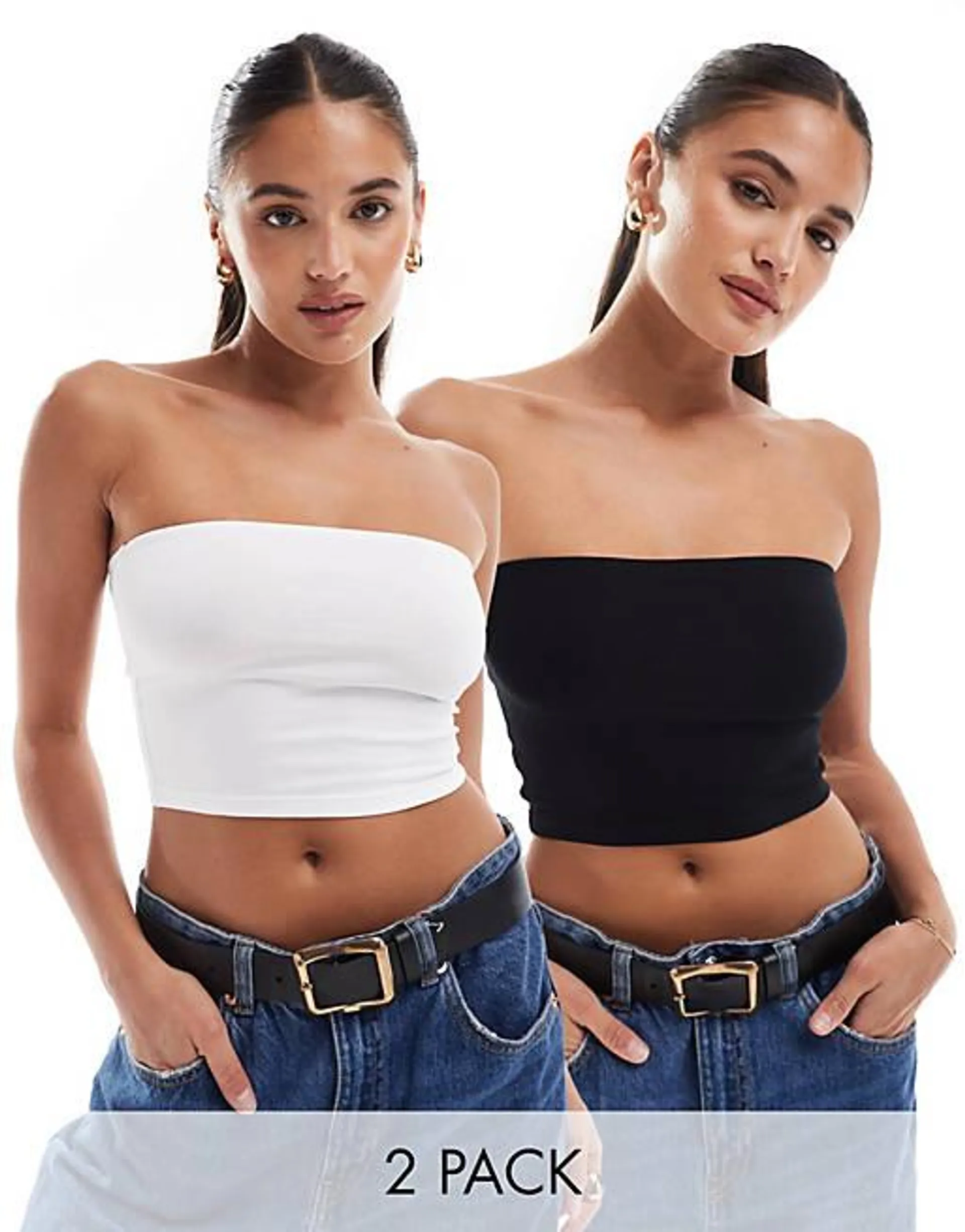 ASOS DESIGN ultimate crop bandeau top 2 pack in multi