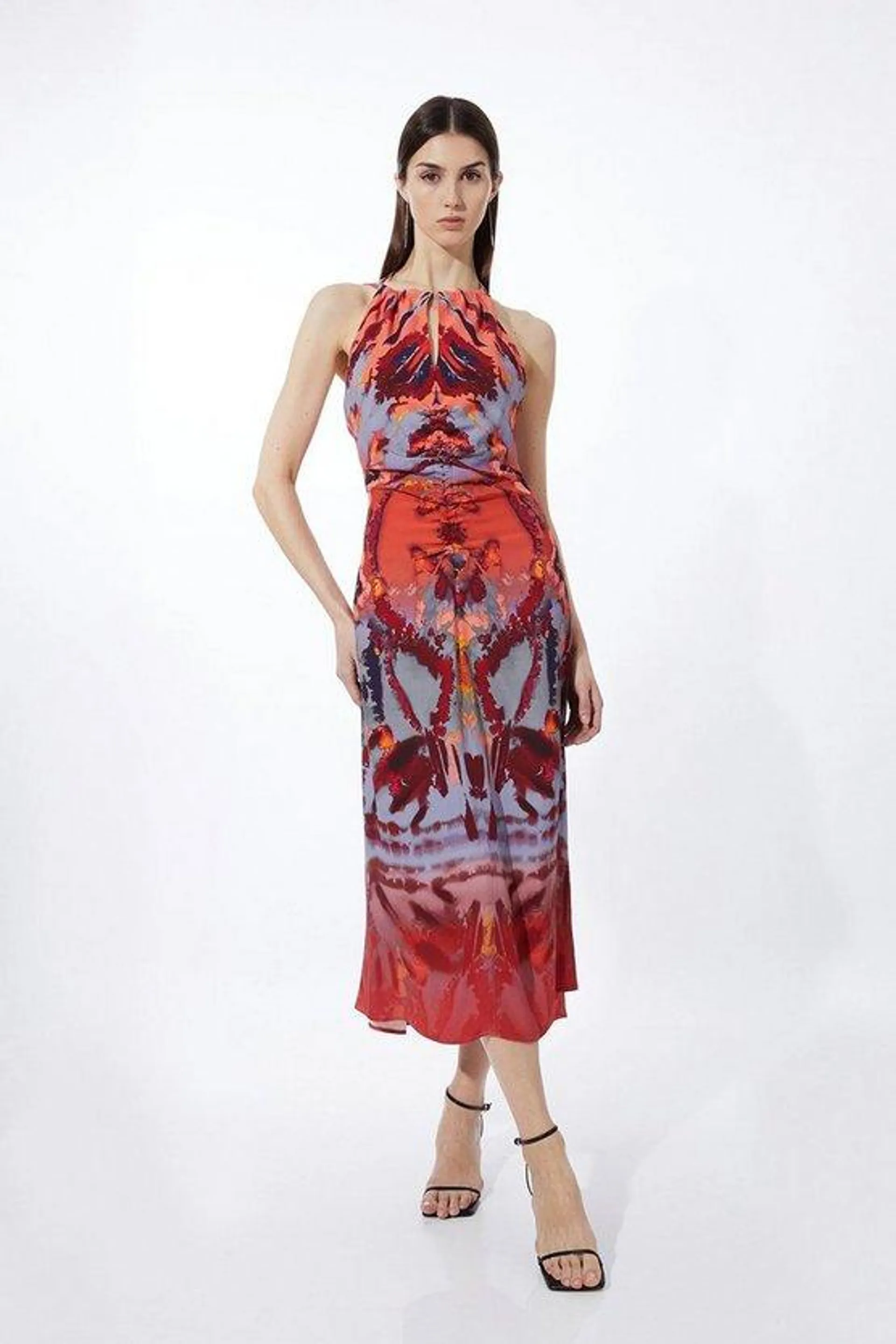 Petite Mirrored Print Satin Crepe Woven Midi Dress