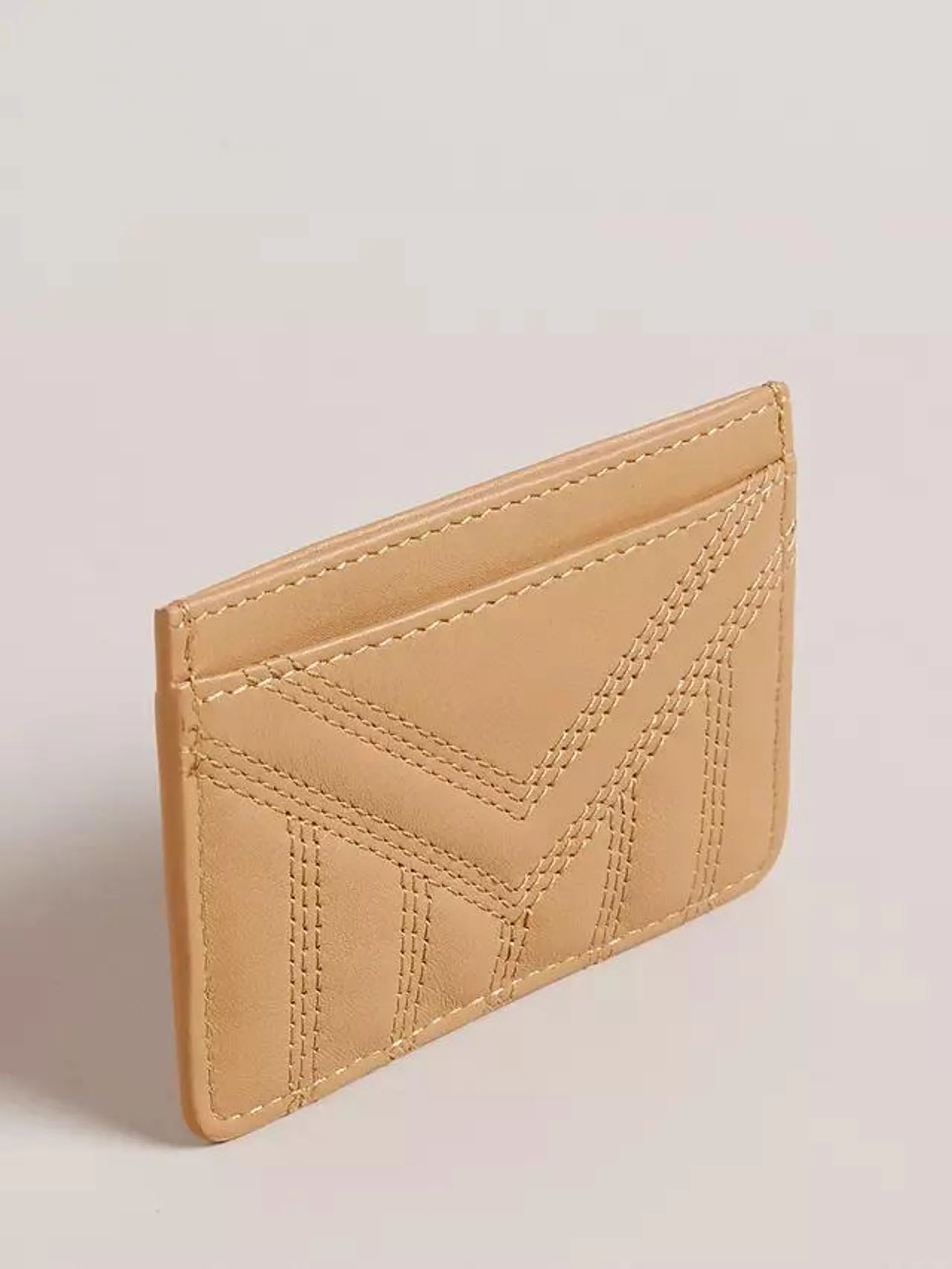 Quilted Leather Card Holder, Brown Camel