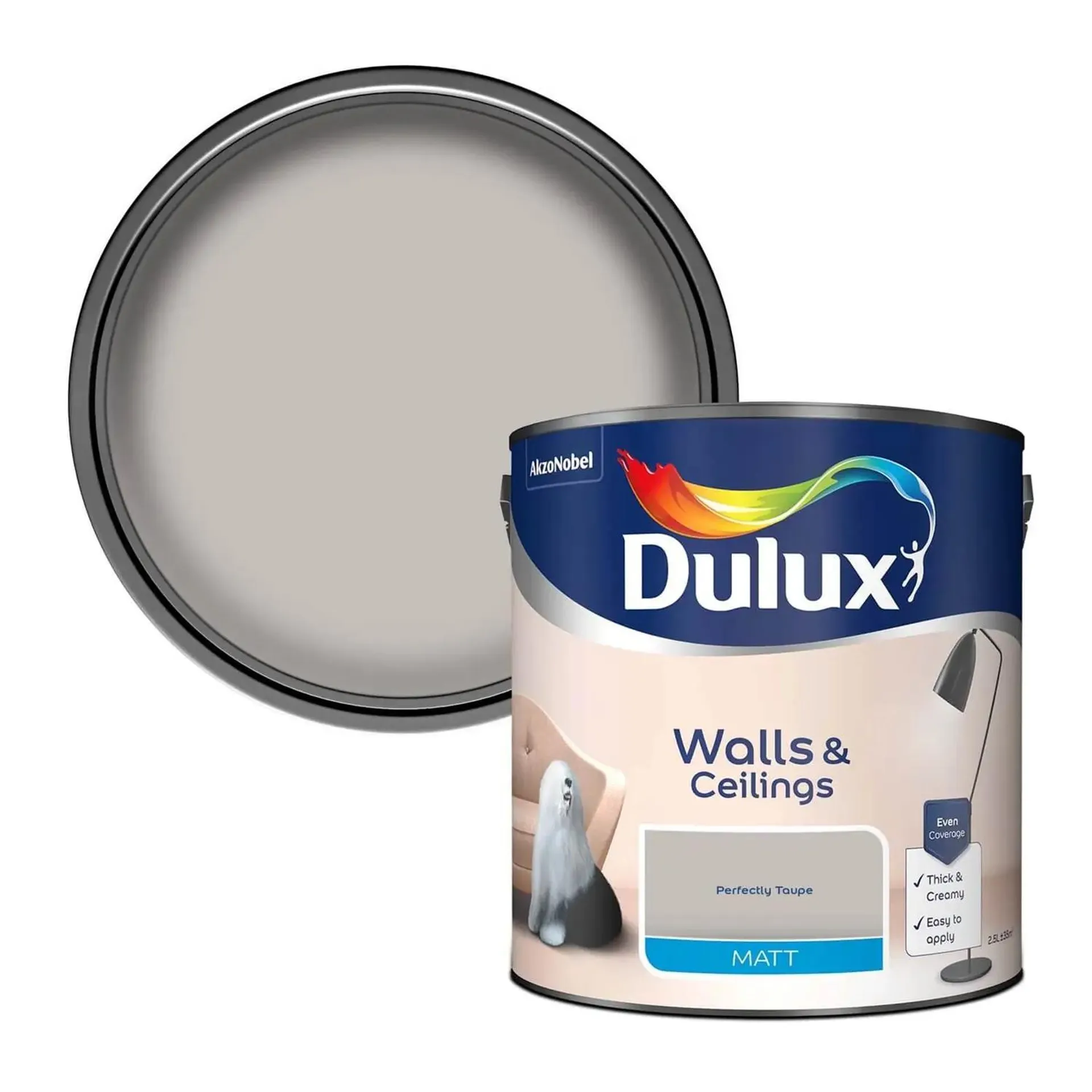 Dulux Perfectly Taupe - Matt Emulsion Paint - 2.5L