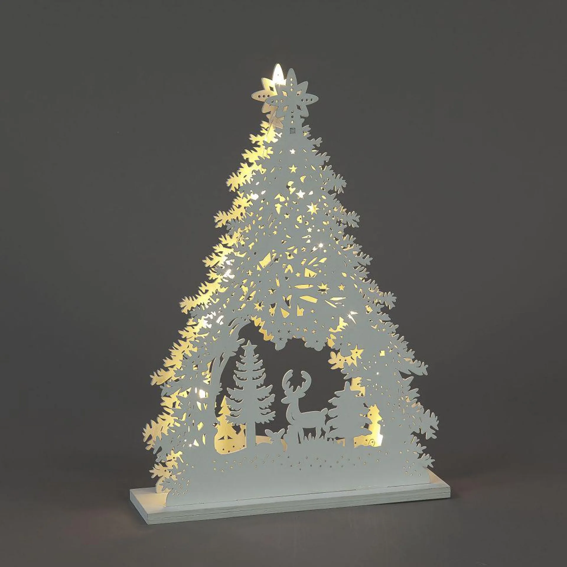 Battery Operated Wooded Tree Christmas Scene (36cm)