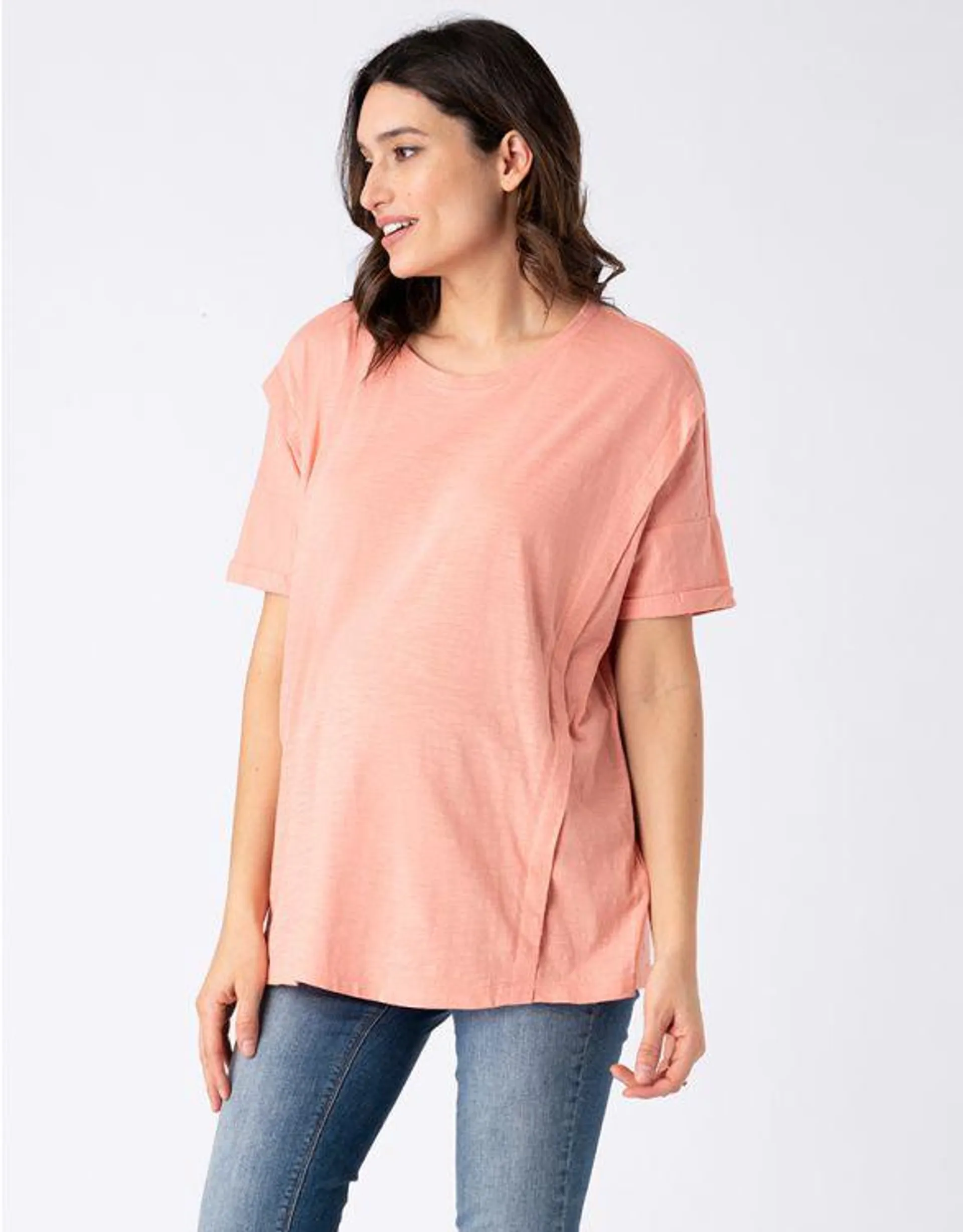 Light Pink Oversized Boxy Fit Maternity to breastfeeding T-Shirt