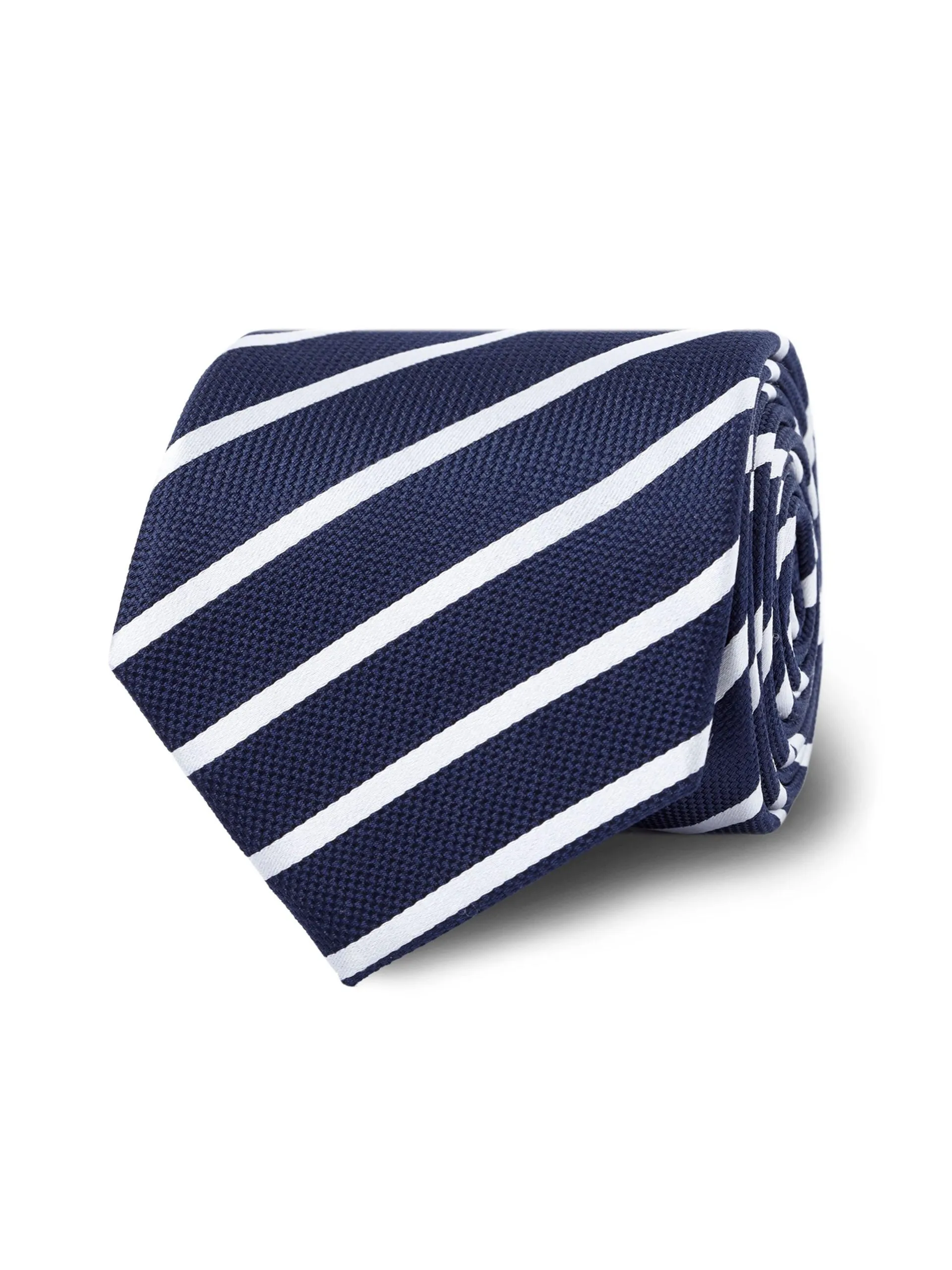 Navy White Stripe Textured Satin Silk Tie