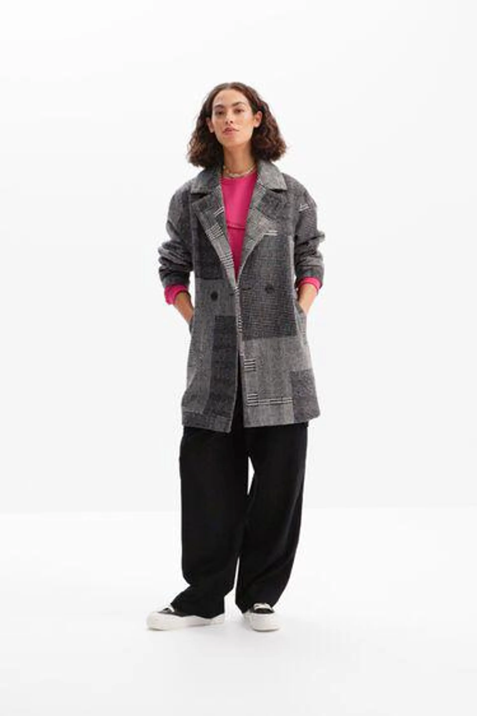 Tailored patchwork wool coat