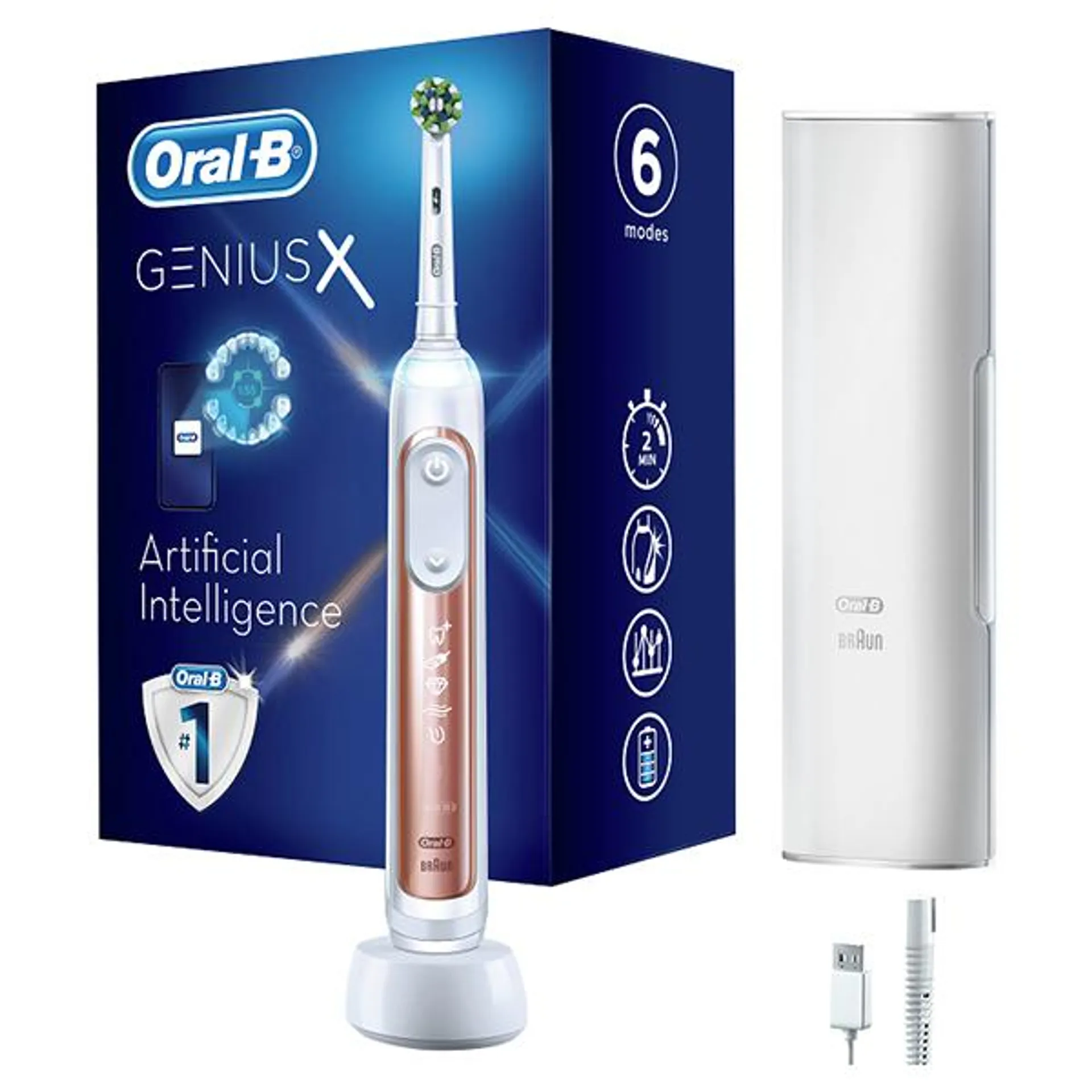Oral-B Genius X Rose Gold Electric Rechargeable Toothbrush with Travel Case