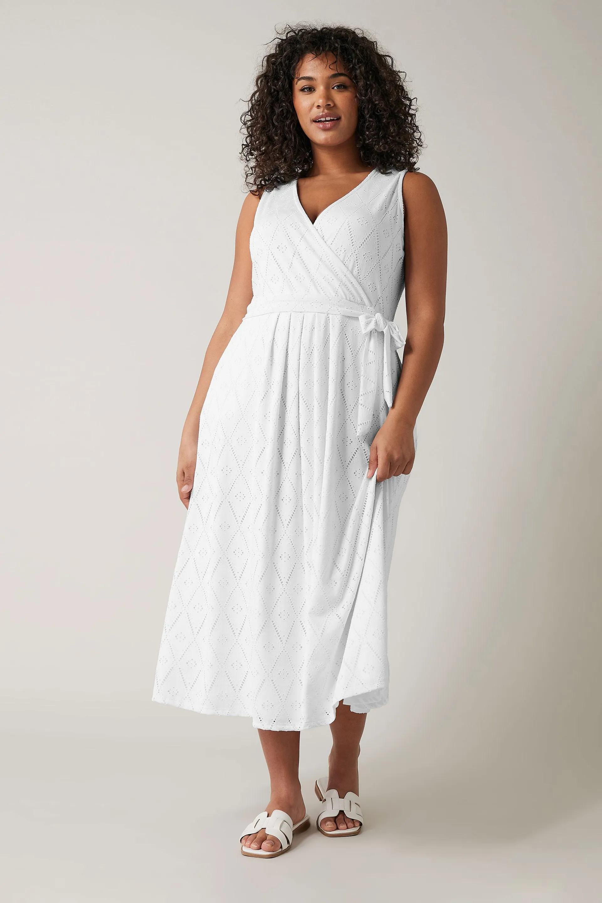 EVANS Curve White Broderie Anglaise Wrap Dress