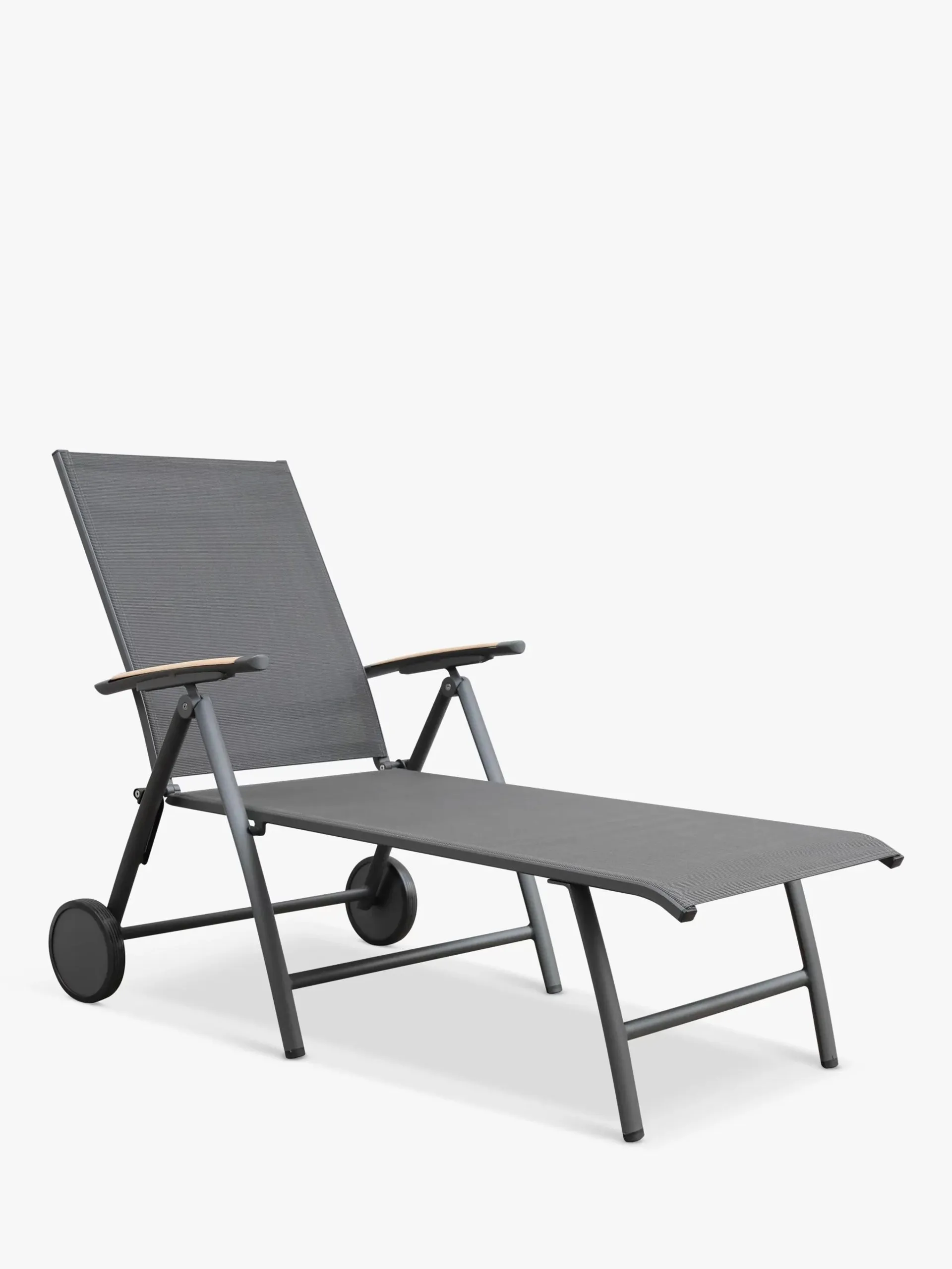 Surf Active Folding Adjustable Sun Lounger with Teak Wood Armrests, Grey