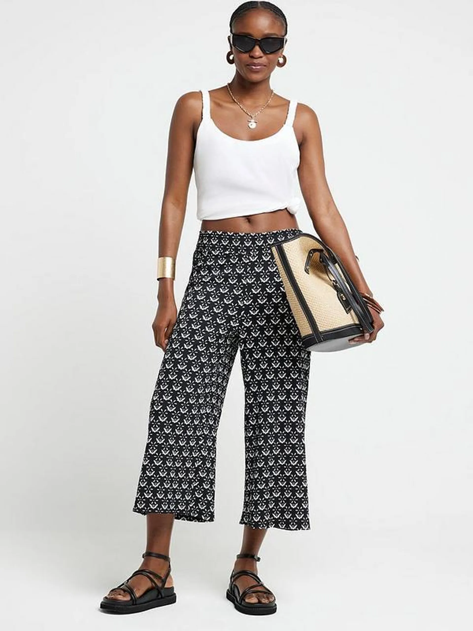 Shirred Waist Culotte - Black