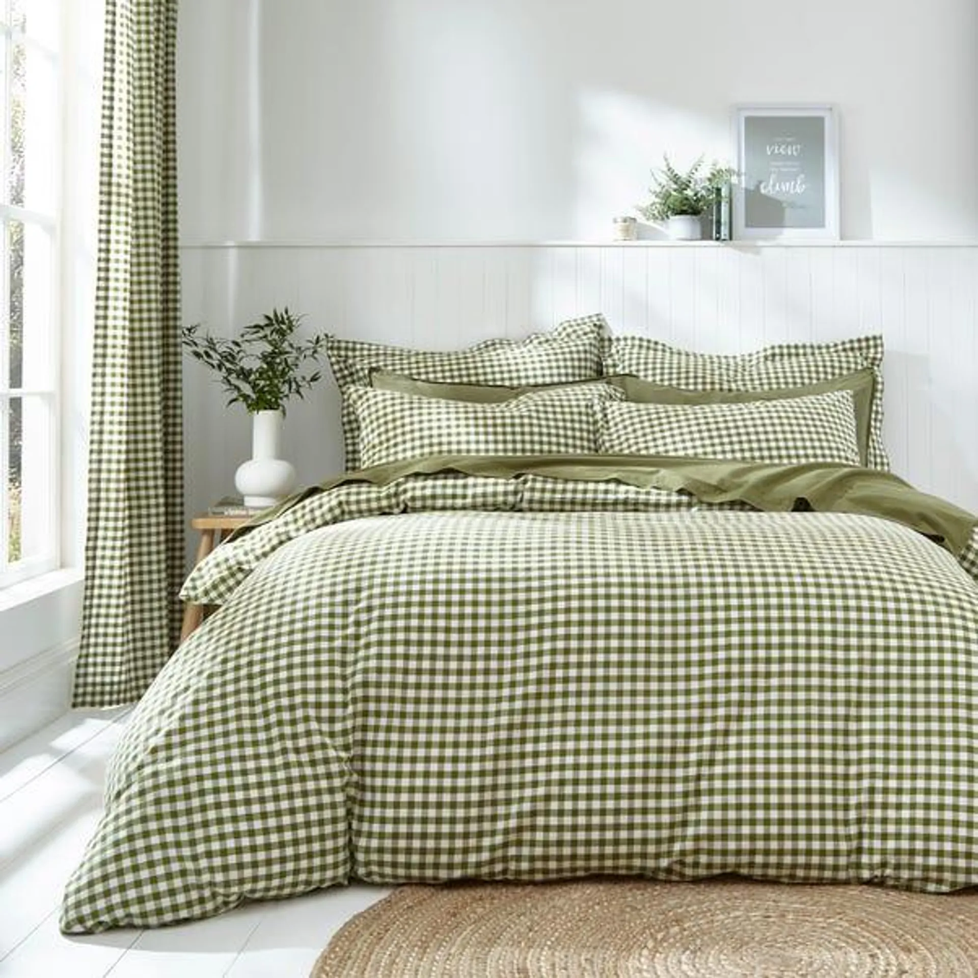 Portloe Woven Gingham Green Duvet Cover & Pillowcase Set