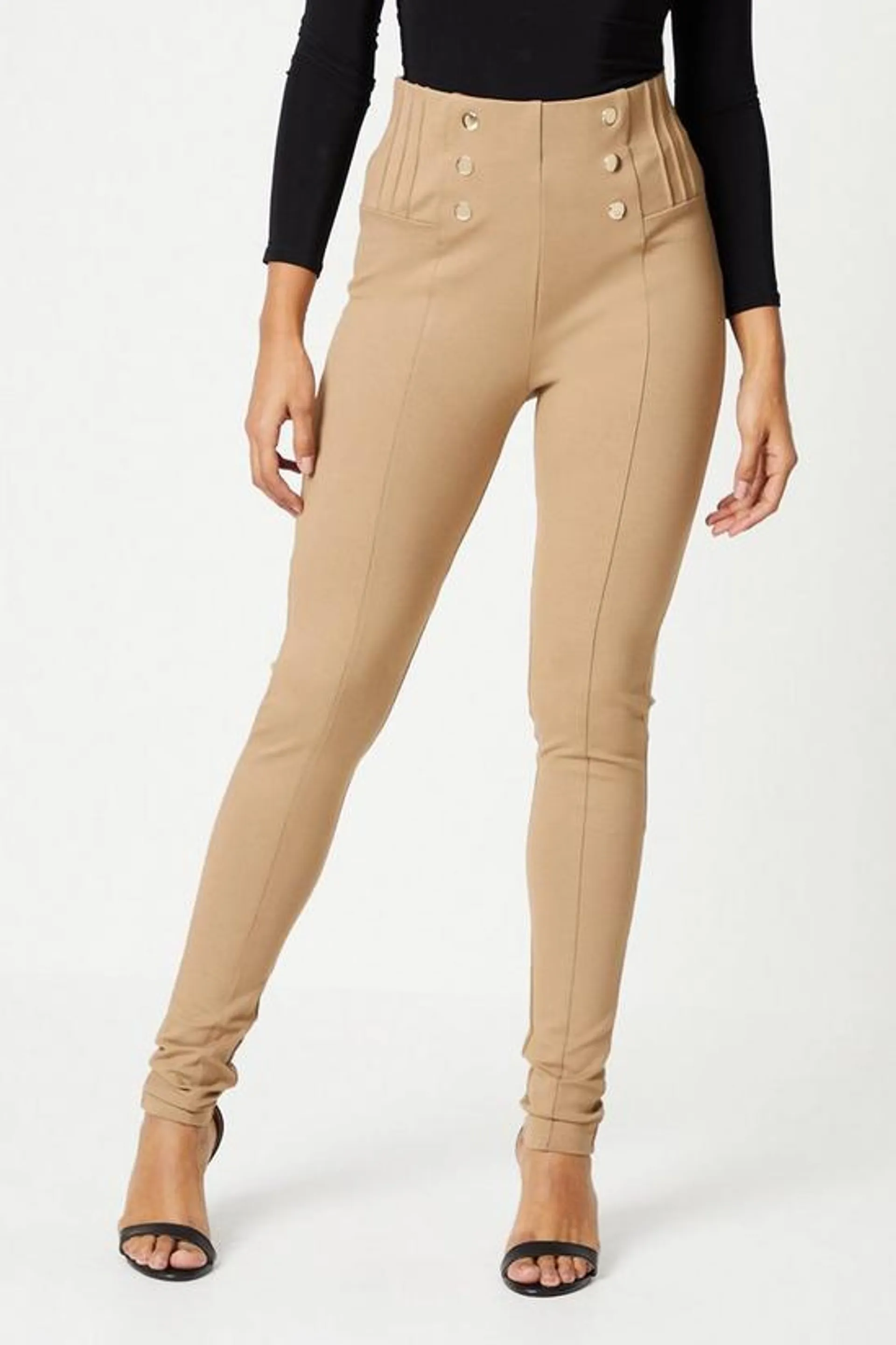 Tall Button Front Pleat Skinny Trouser