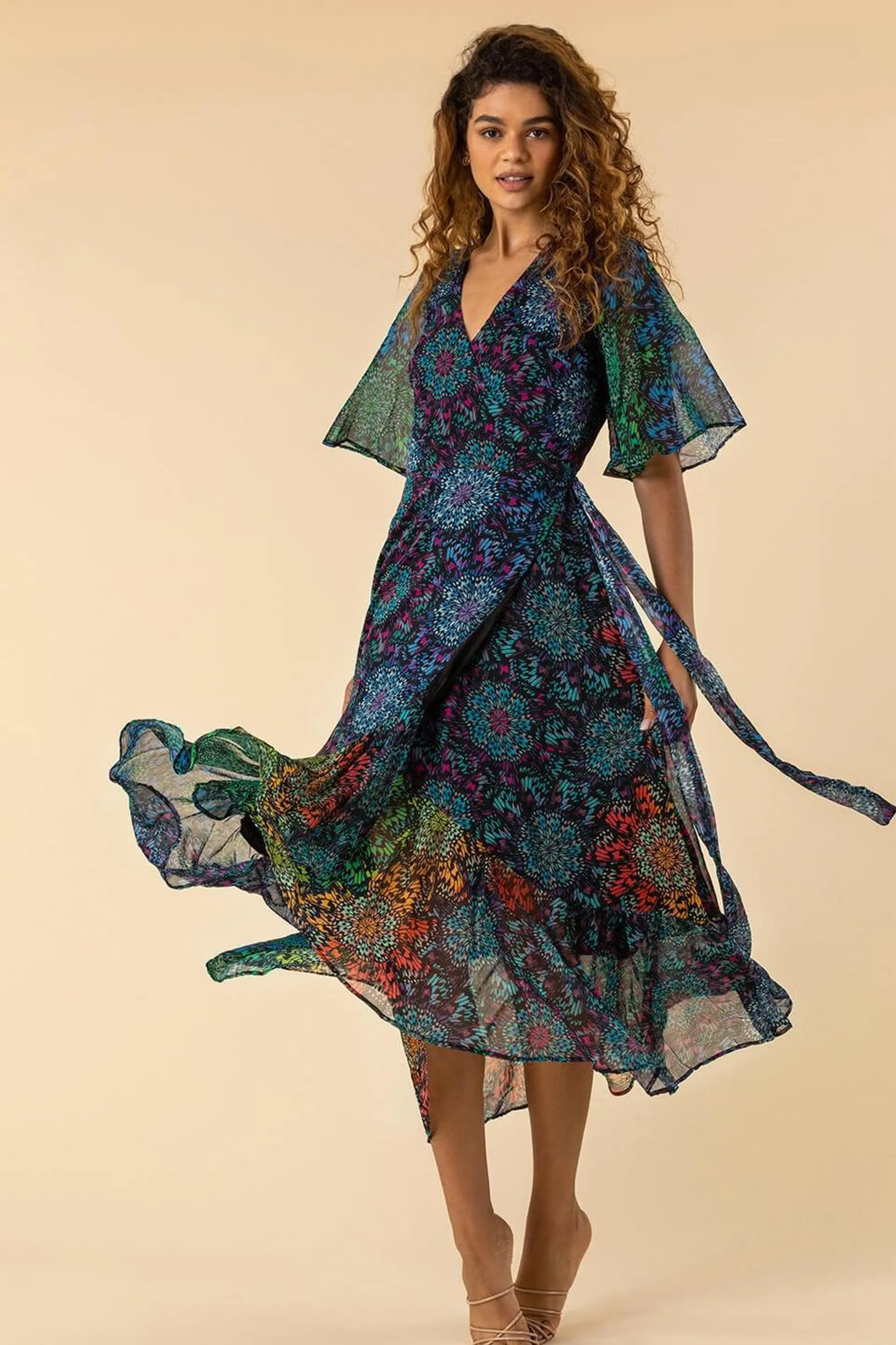 Abstract Print Maxi Wrap Dress