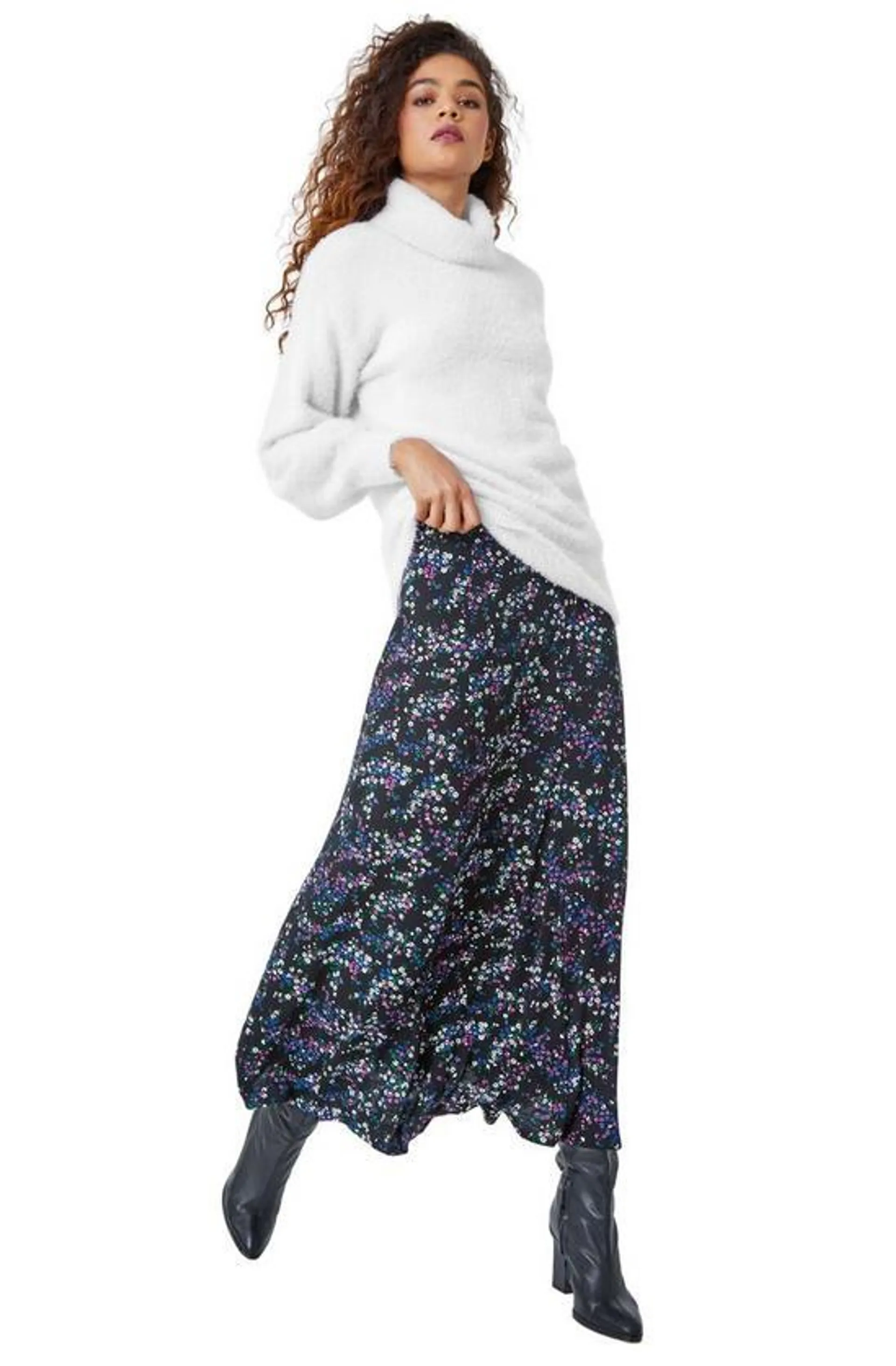 Ditsy Floral Stretch Midi Skirt