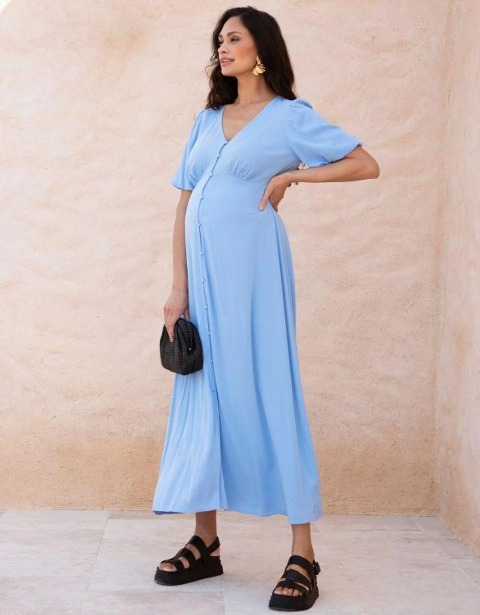 Button-Through V Neck Maternity and Nursing Dress