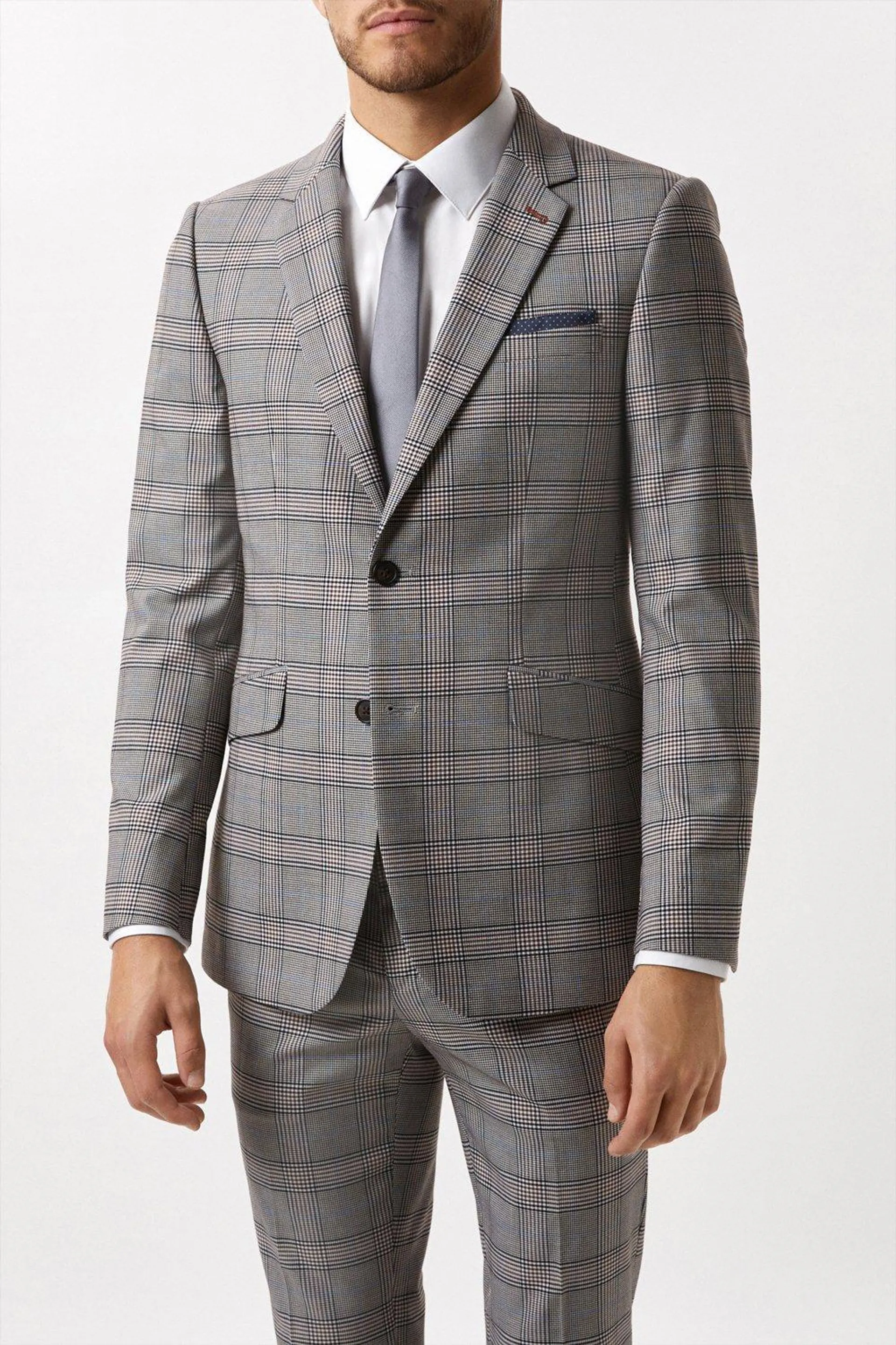 Skinny Fit Grey Check Three-Piece Suit