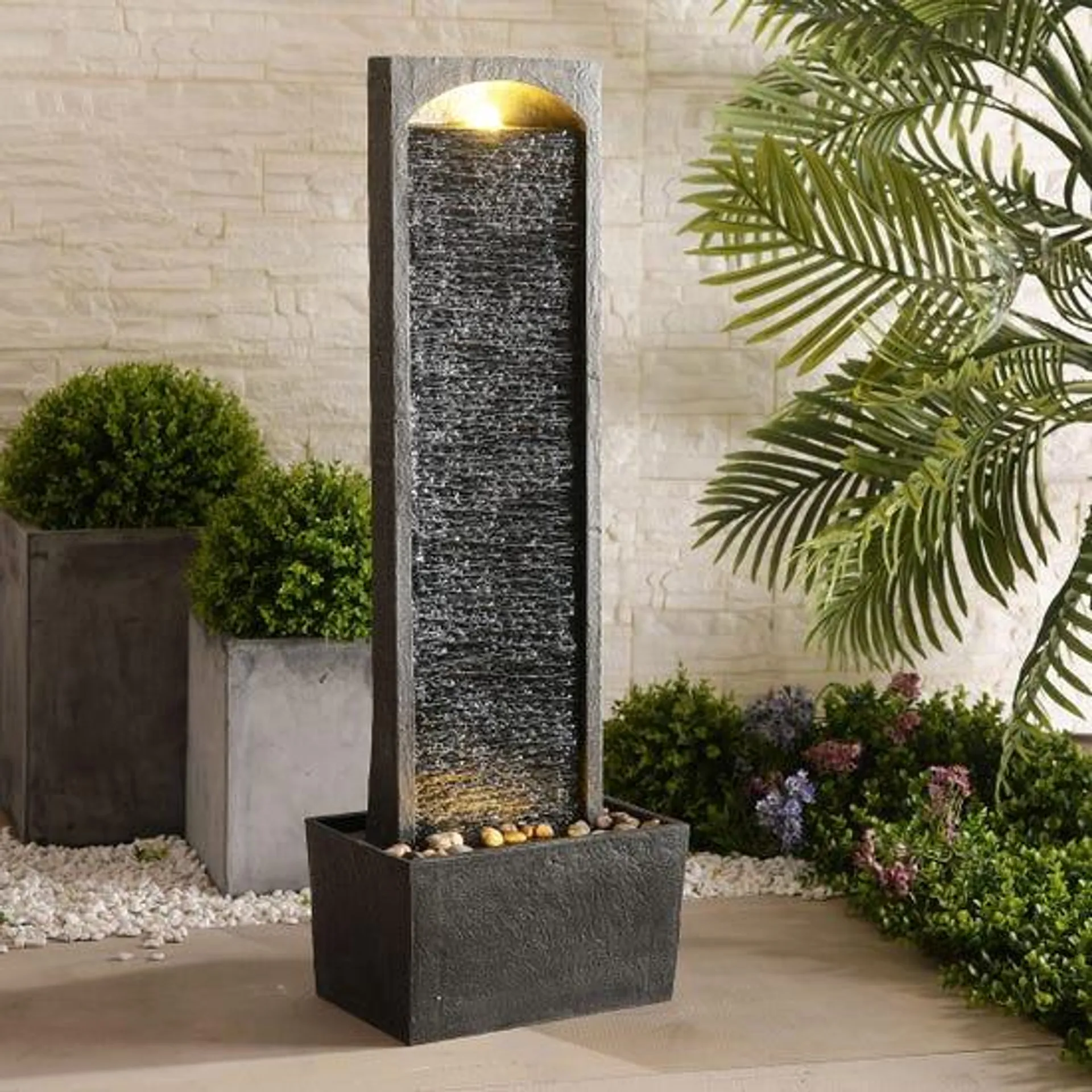 Peaktop Stone Finish Waterfall Fountain Stone Grey Poly Resin RJ-19041-UK