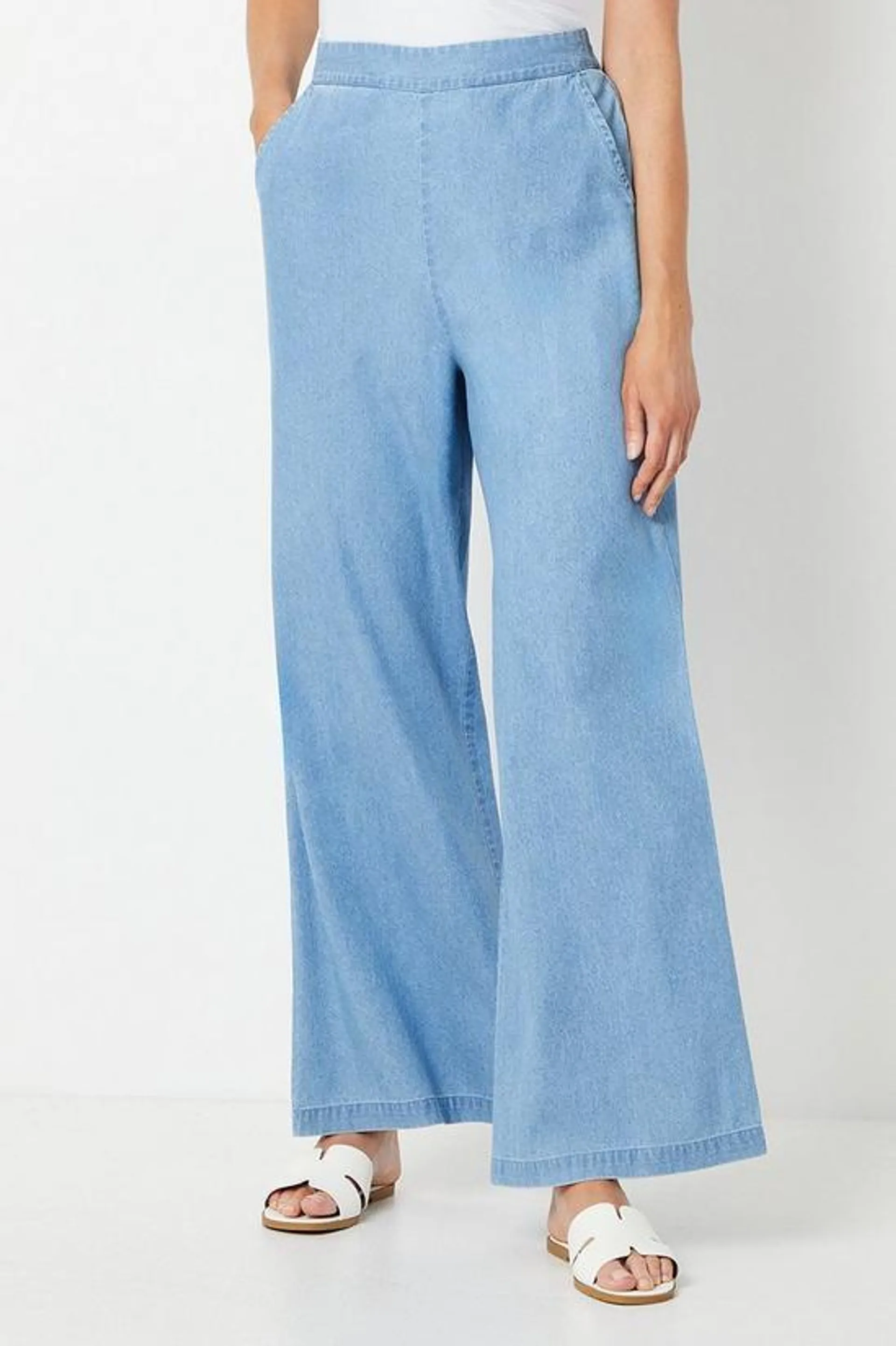 Denim Chambray High Waist Trousers