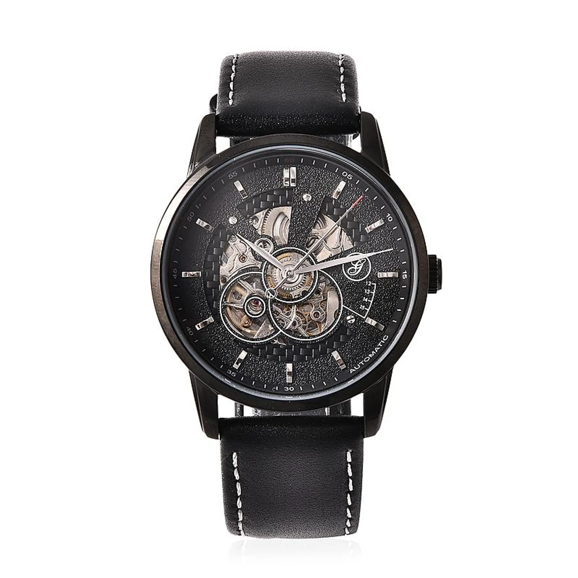 GENOA Classy Mechanical Watch with Black Leather Strap