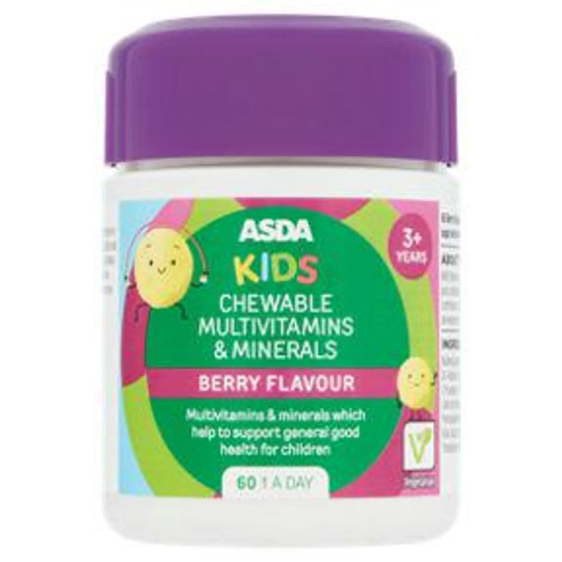ASDA Kids 60 Chewable Multivitamins & Minerals Berry Flavour 3+ Years 1 A Day 60 Tablets
