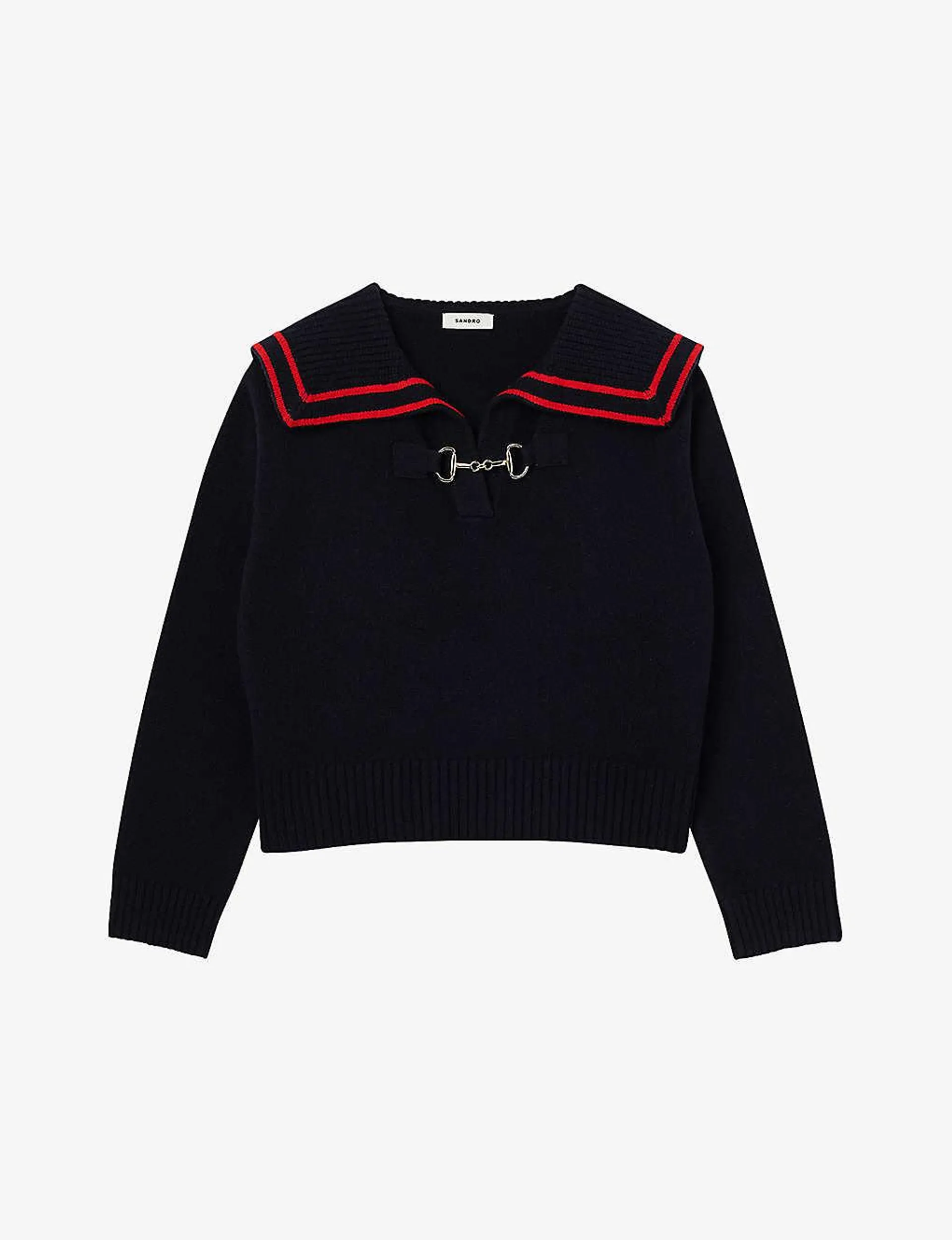 Wide-collar ribbed-trim wool jumper