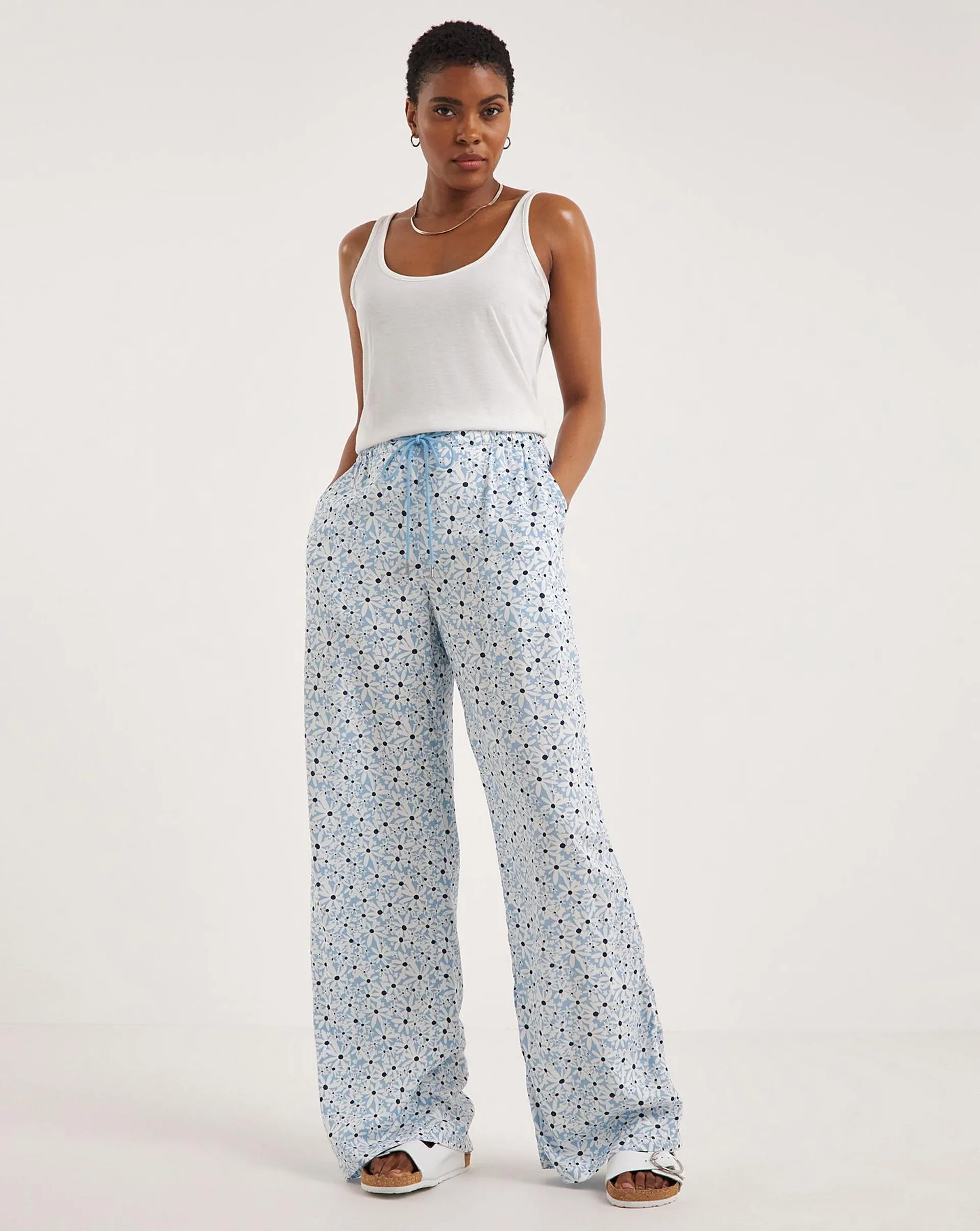 Spun Viscose Pull On Wide Leg Trouser