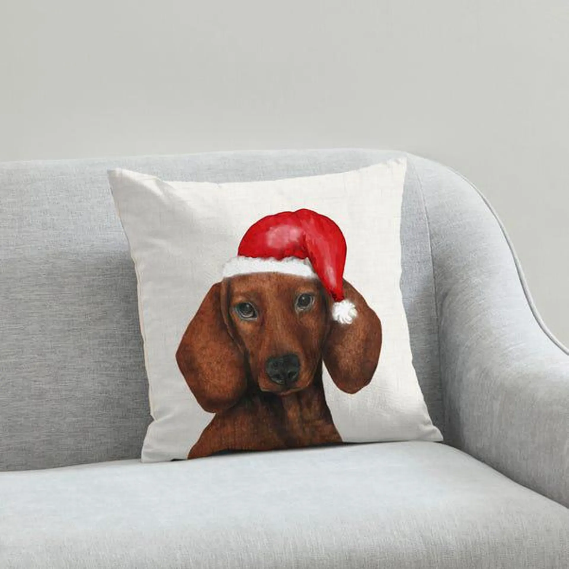 Dachshund Christmas Hat Cushion