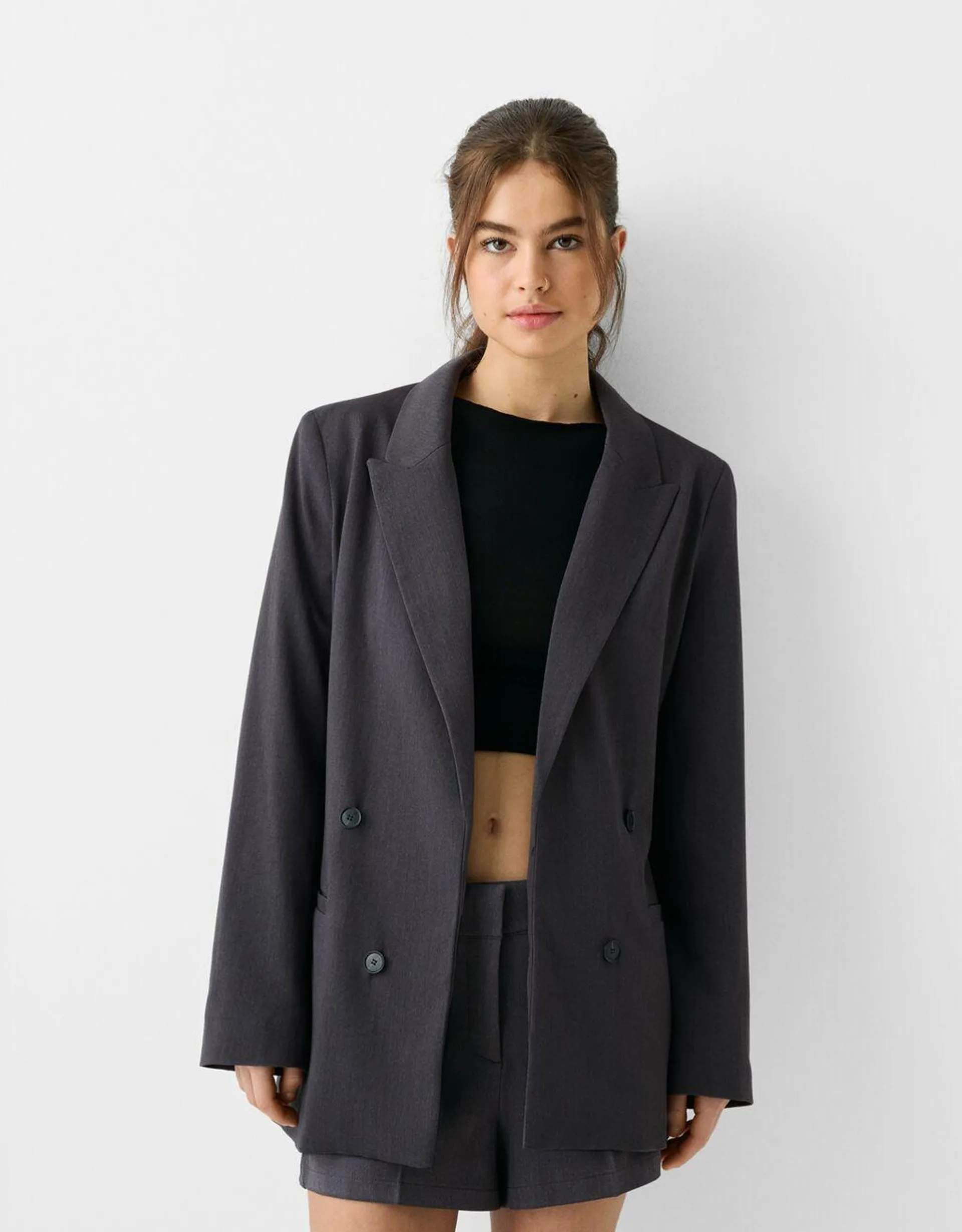 Slim-fit flowing double-breasted blazer