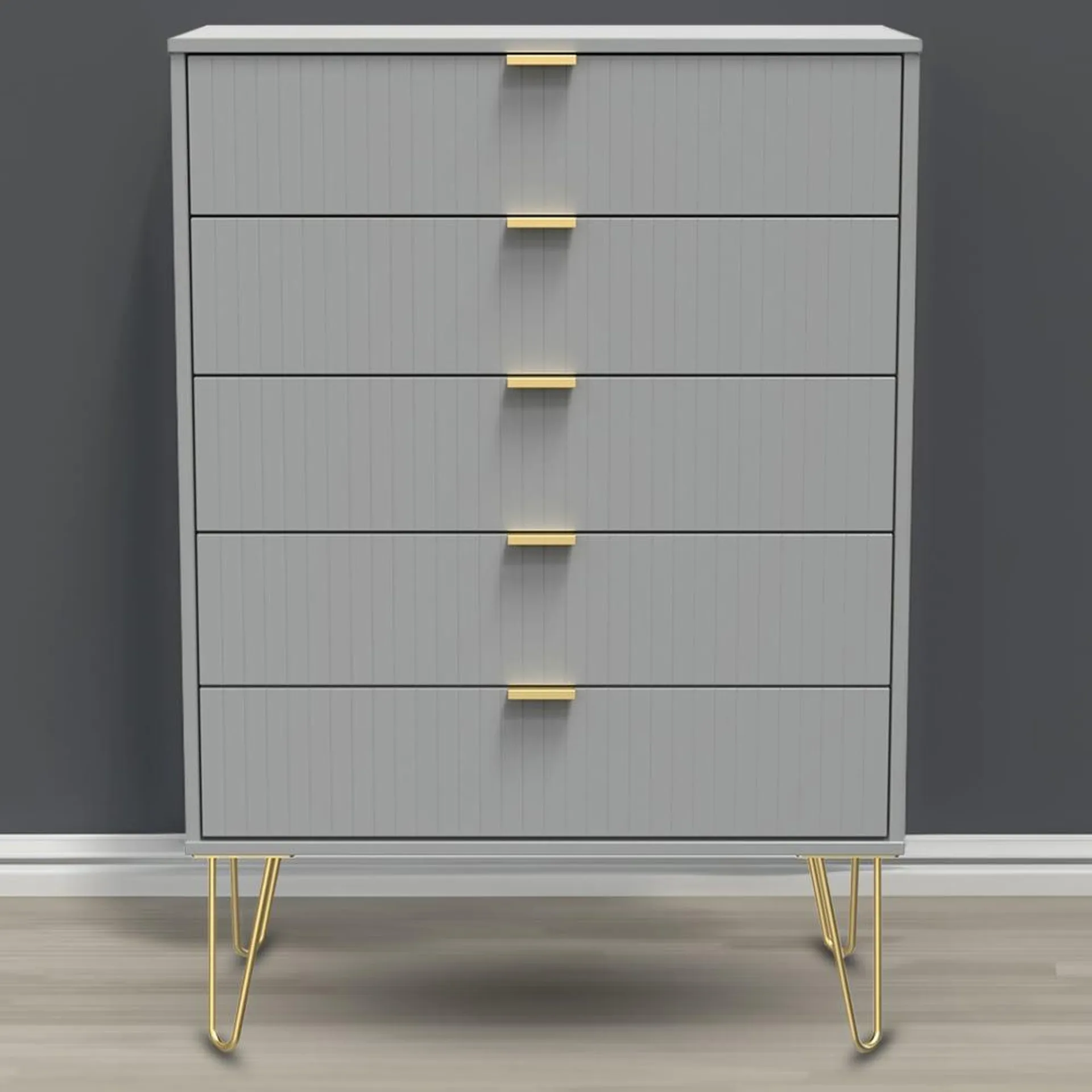 Crowndale 5 Drawer Dusk Grey Wide Chest of Drawers Ready Assembled