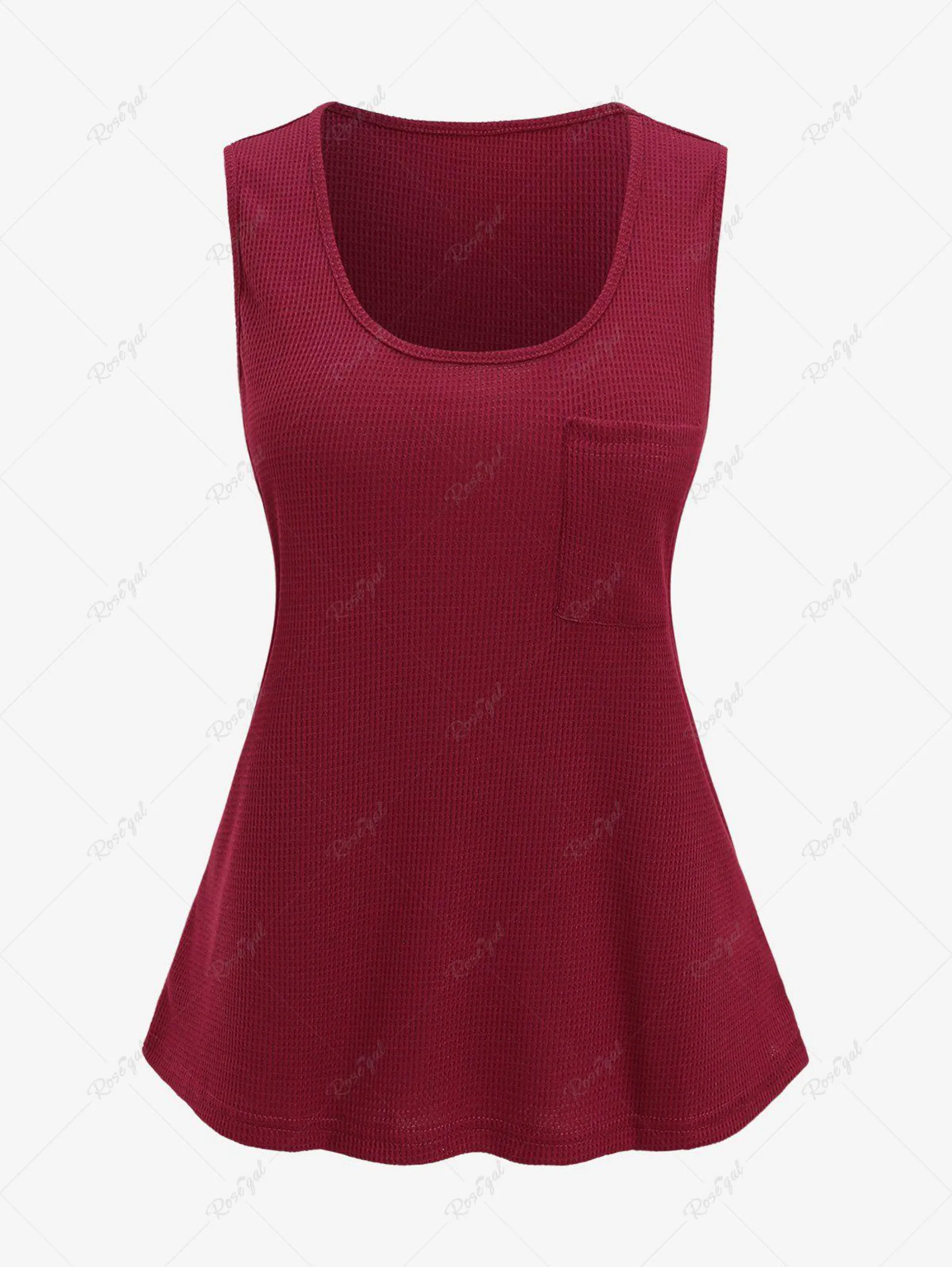 Plus Size Pocket Textured Solid Color Tank Top - 3x